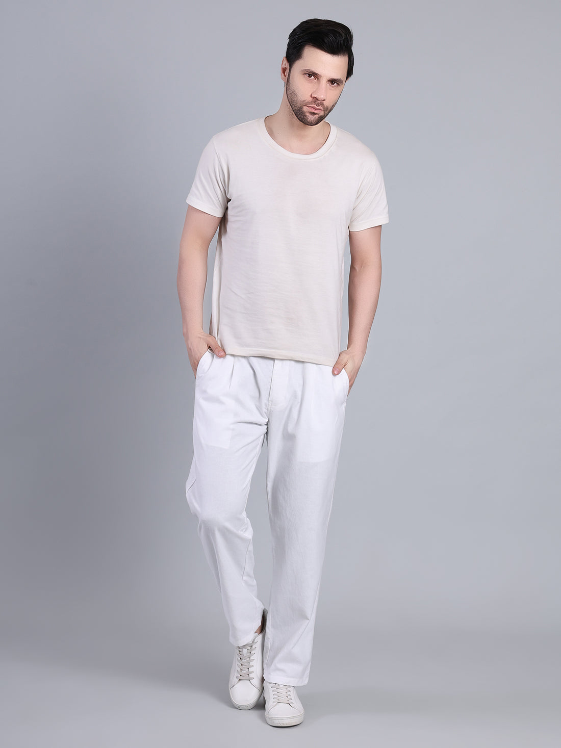 Stylox Men’s Cotton Linen Blend Trousers | Regular Fit Pleated Pants