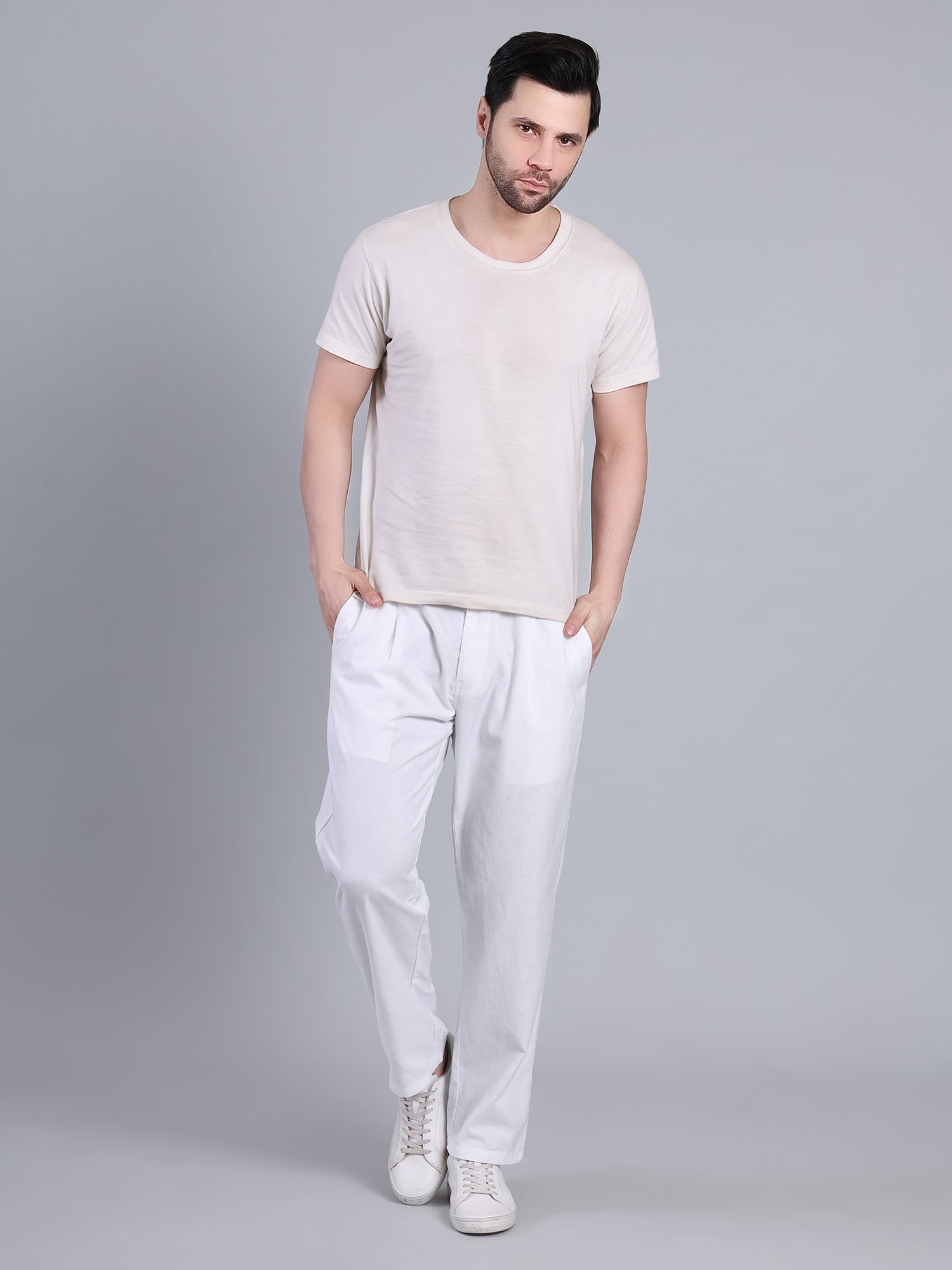Stylox Men’s Cotton Linen Blend Trousers | Regular Fit Pleated Pants