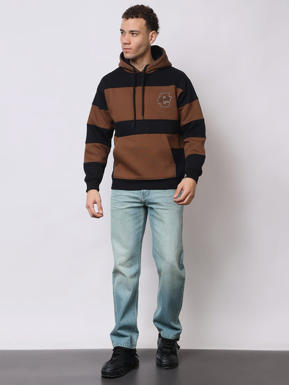 Stylox Men’s Premium Colorblock Hoodie – Brown &amp; Black Stylish Winter Wear | Warm Fleece Hoodie with Kangaroo Pocket