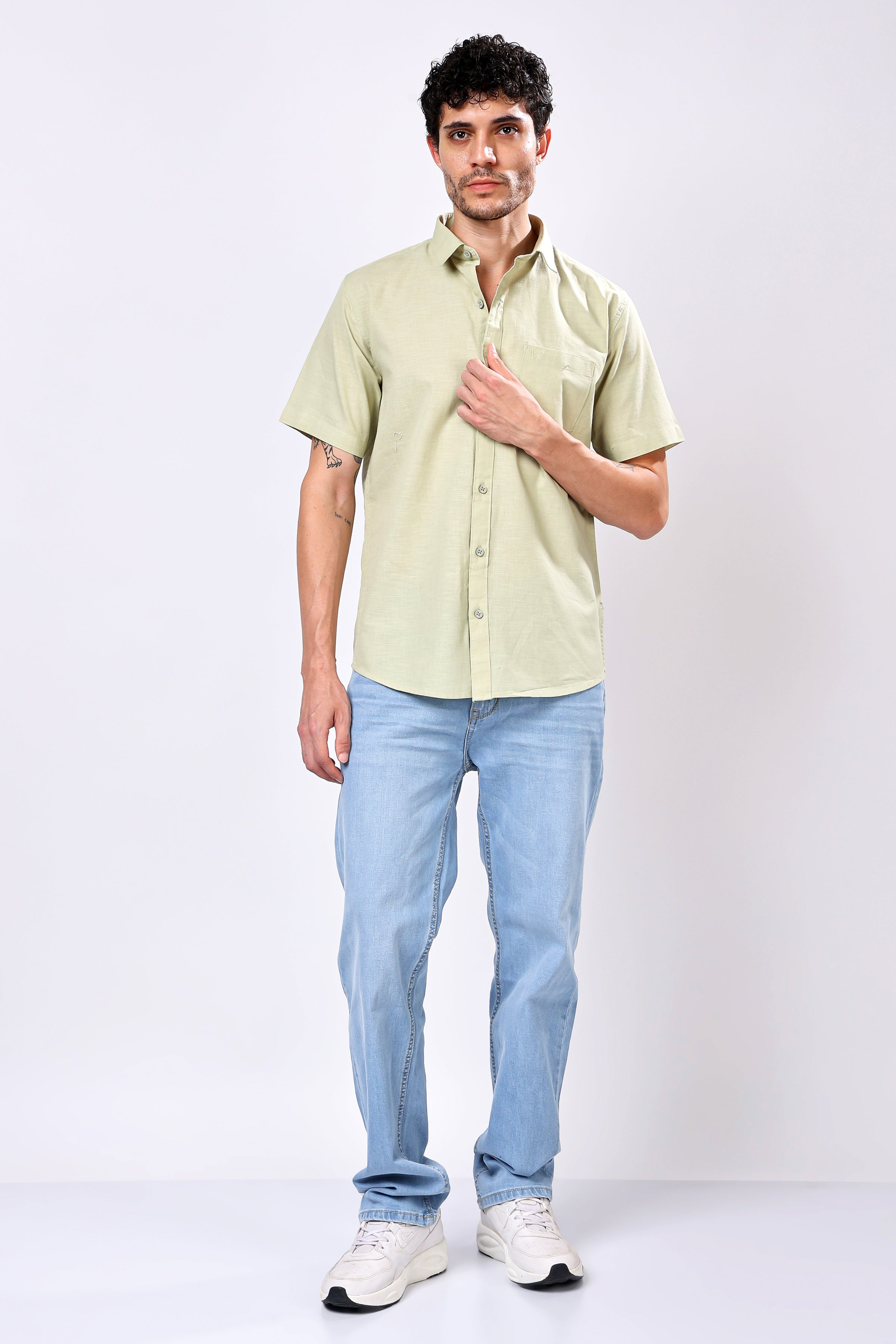 Stylox Men's Half Sleeve Solid Casual Shirt – Comfortable Cotton Blend Shirt for Smart Everyday Style - Stylox