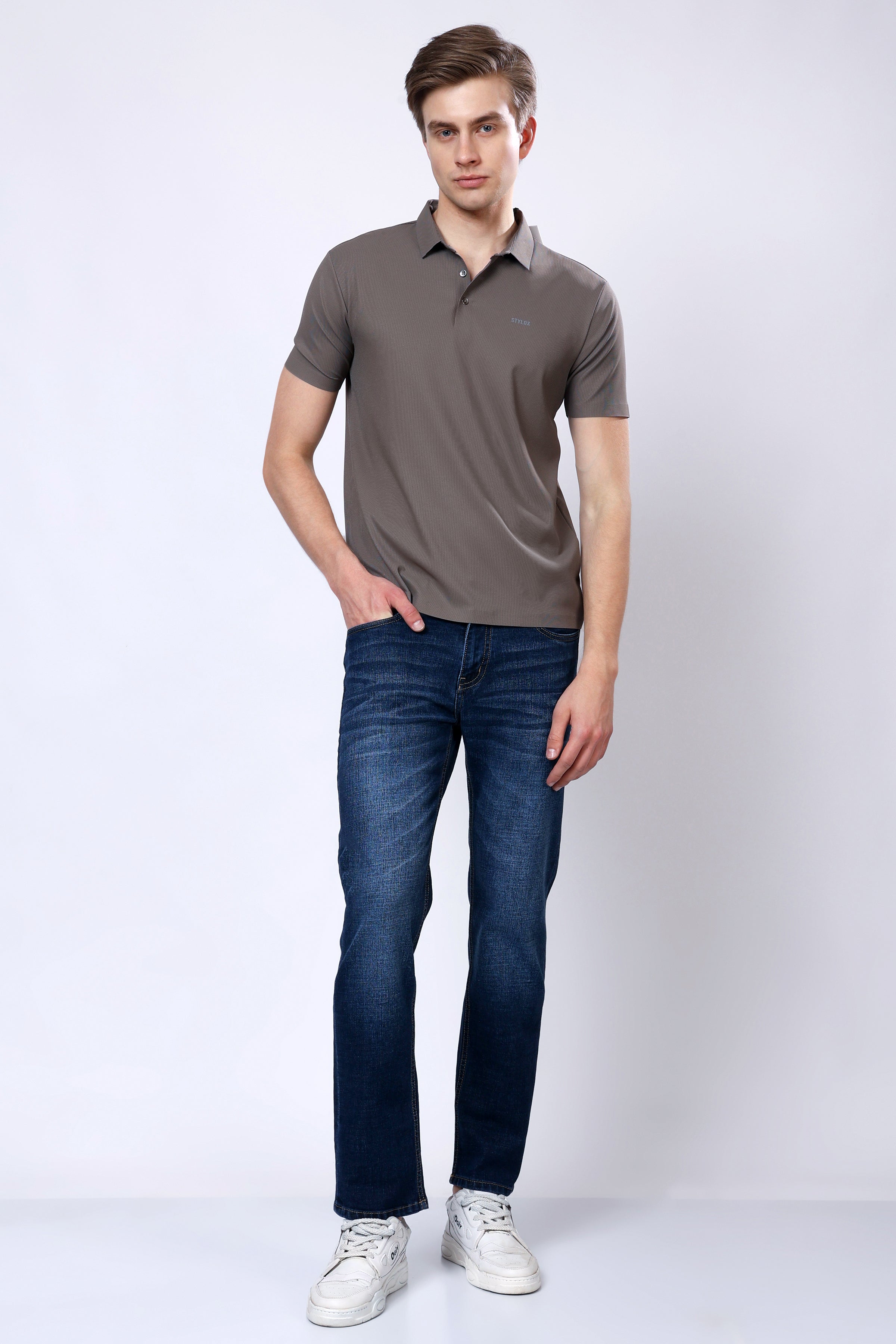 Stylox Men’s Mid-Rise Comfort Fit Stretchable Dark Blue Denim Jeans - Stylox