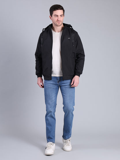 Stylox Men’s Solid Hooded Winter Jacket | Full Sleeve Zip-Up Casual Jacket with Pockets