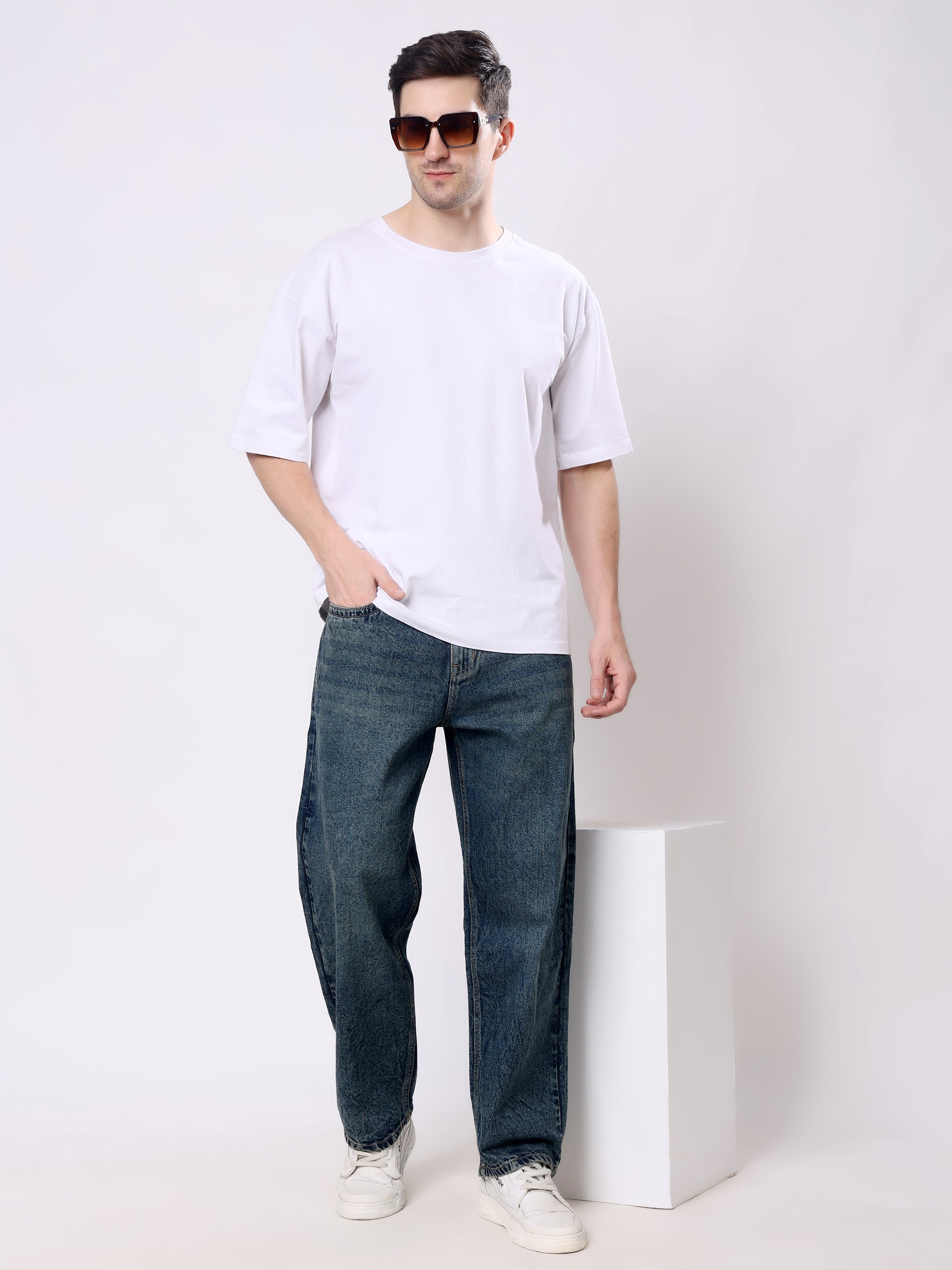 Stylox Men’s Loose Fit Non-Stretch Wide Leg Casual Denim Jeans - Stylox