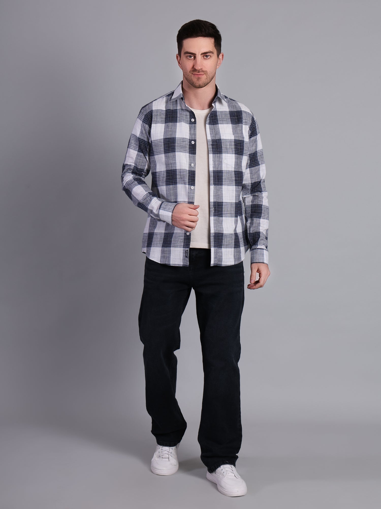 Stylox Men’s Regular Fit Checked Full Sleeve Casual Shirt-Blue - Stylox