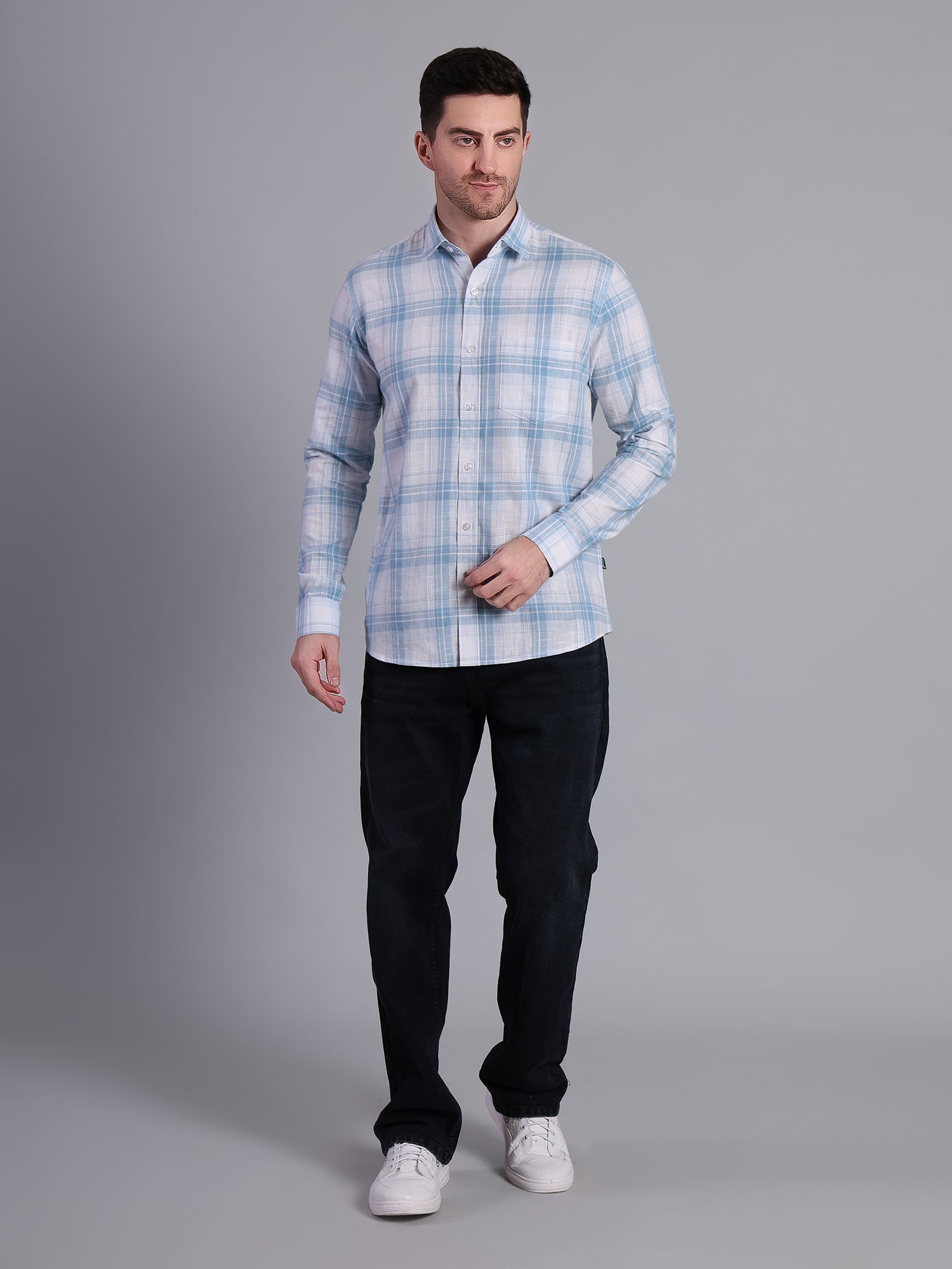 Stylox Men’s Regular Fit Checked Full Sleeve Casual Shirt-Sky Blue - Stylox