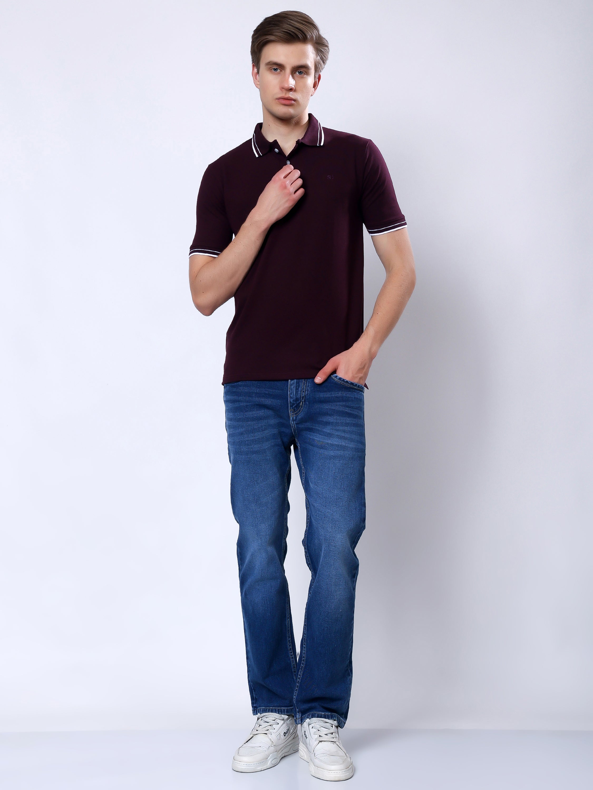 Stylox Men’s Solid Polo T-Shirt with Contrast-Tipped Collar - Stylox