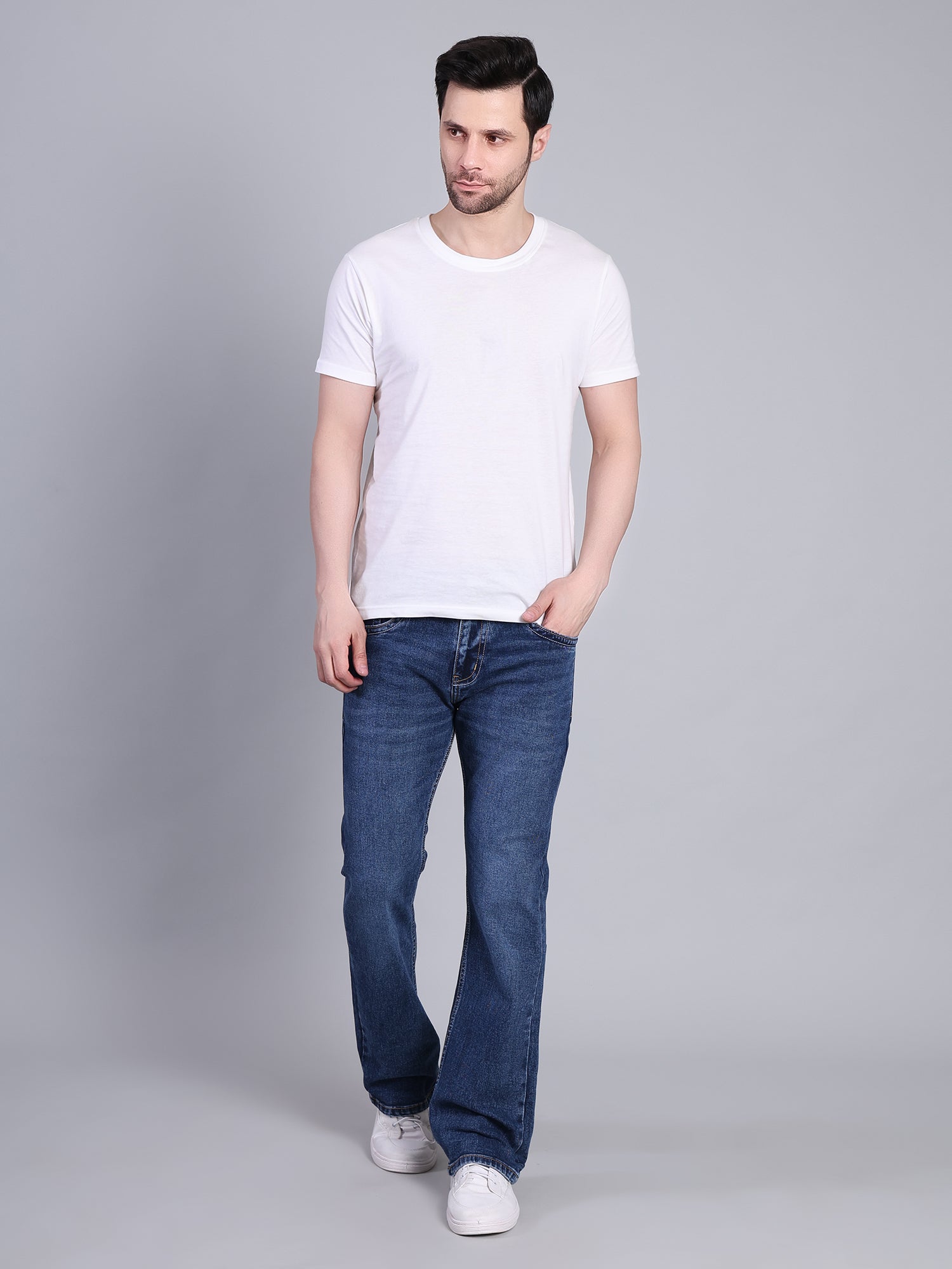 Stylox Men’s Bootcut Fit Non-Stretch Rigid Denim Jeans-Dark Blue - Stylox