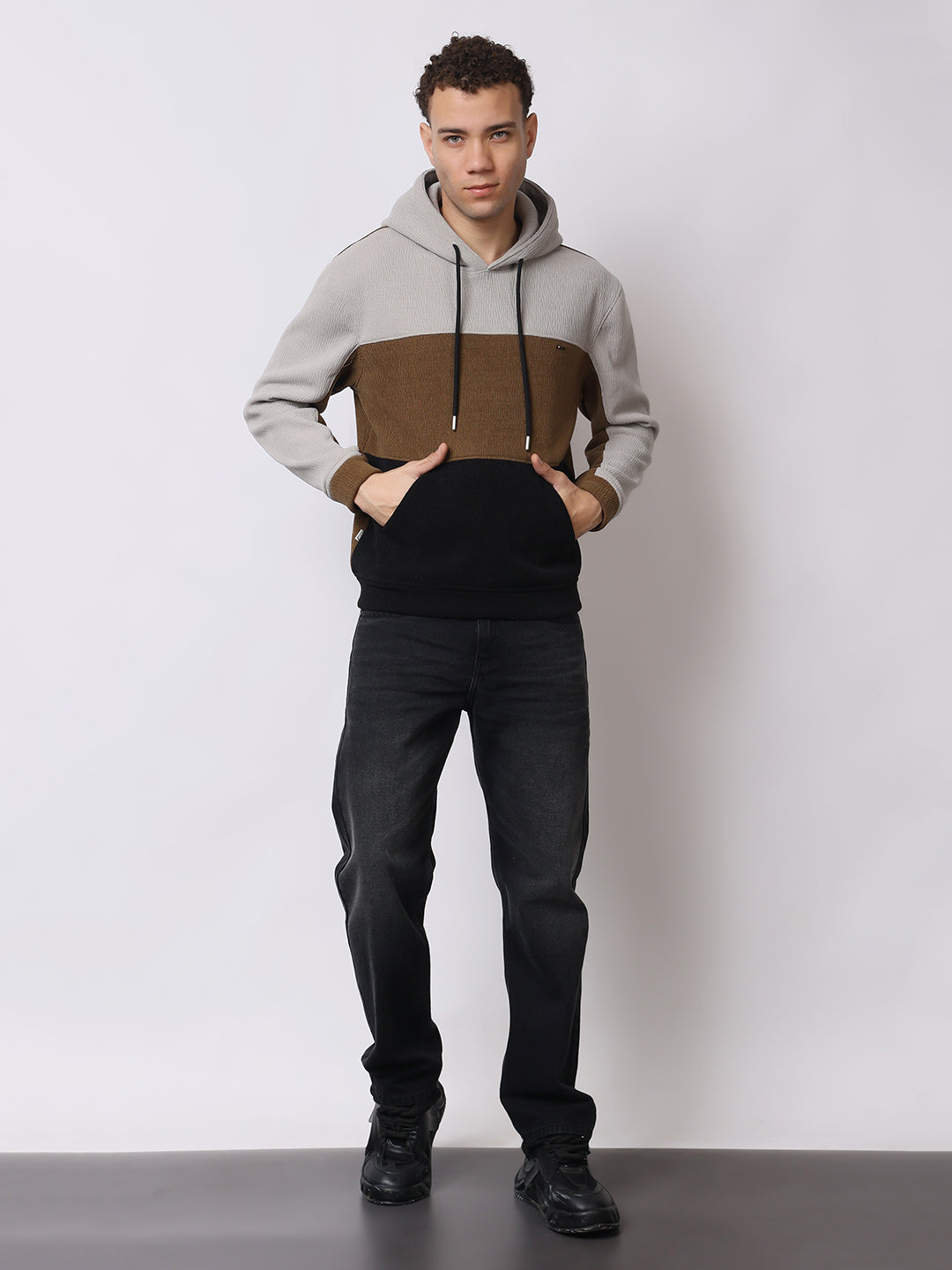 Stylox Men’s Colorblock Winter Hoodie – Warm Fleece Pullover with Kangaroo Pocket & Drawstring Hood