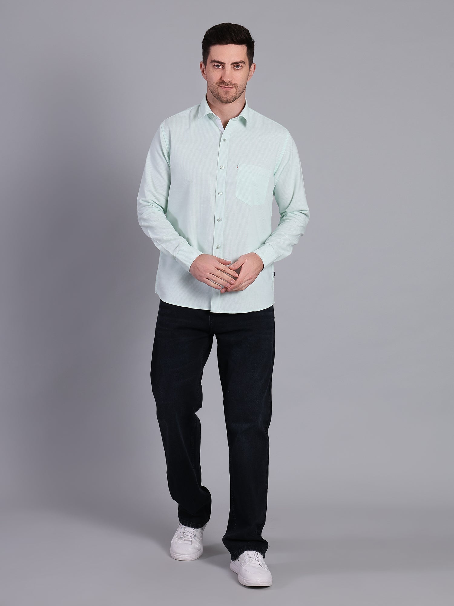 Stylox Men’s Green Striped Casual Shirt | Regular Fit Cotton Shirt for Men - Green - Stylox