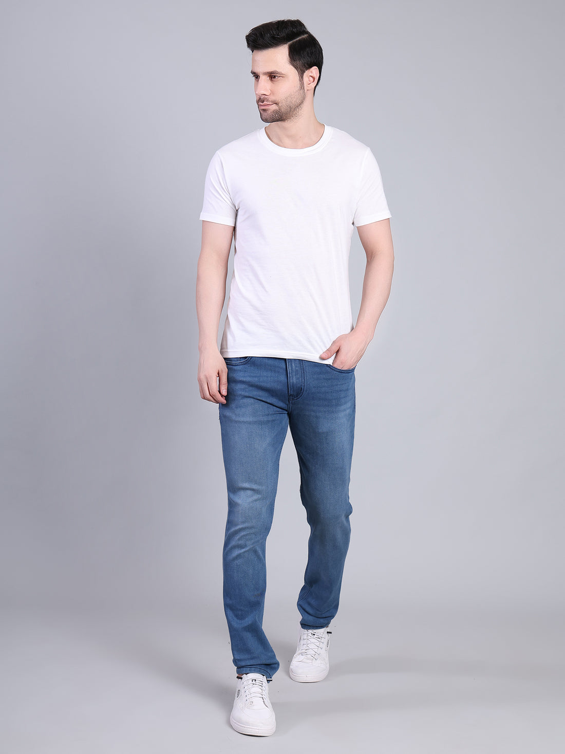 Stylox Men’s Slim Fit Mid Rise Stretchable Denim Jeans-Light Blue - Stylox