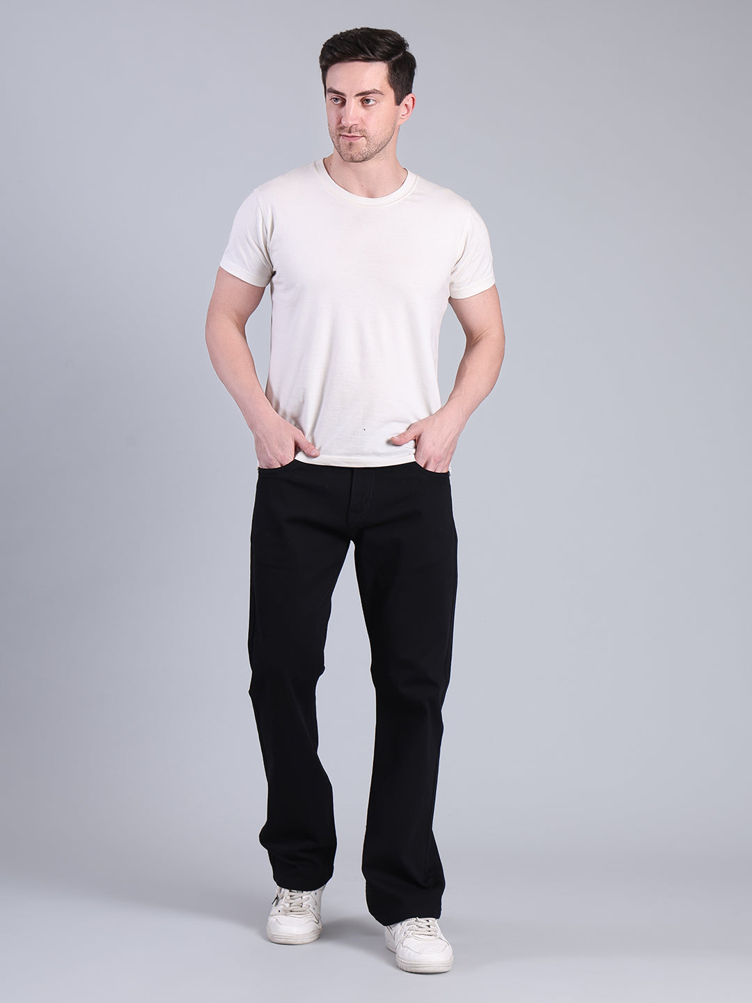 Stylox Men’s Bootcut Fit Mid-Rise Solid Denim Jeans (Black) - Stylox