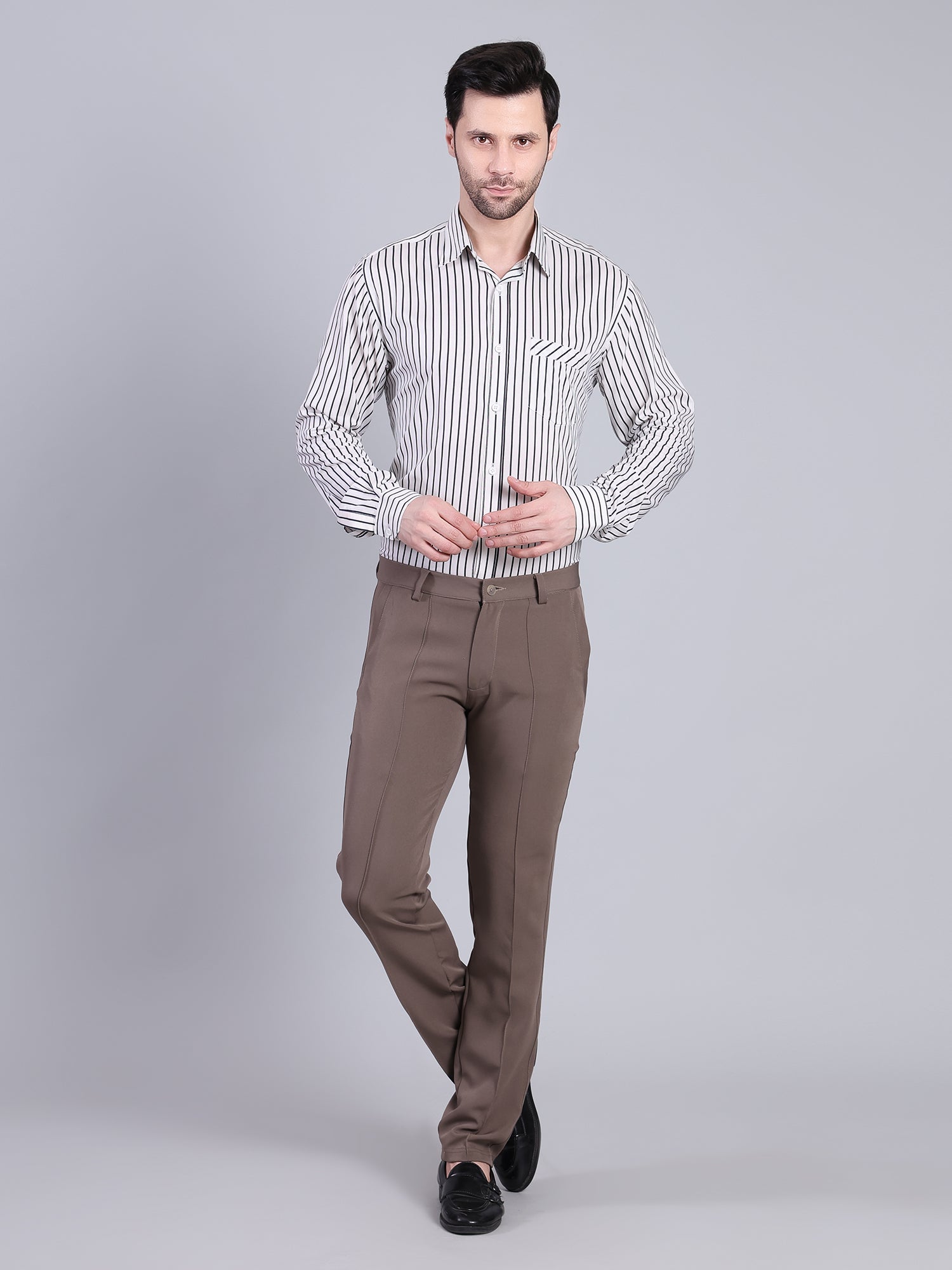 Stylox Men’s Comfort Fit Korean Trousers – Premium Office Wear Pants-Dark Beige - Stylox