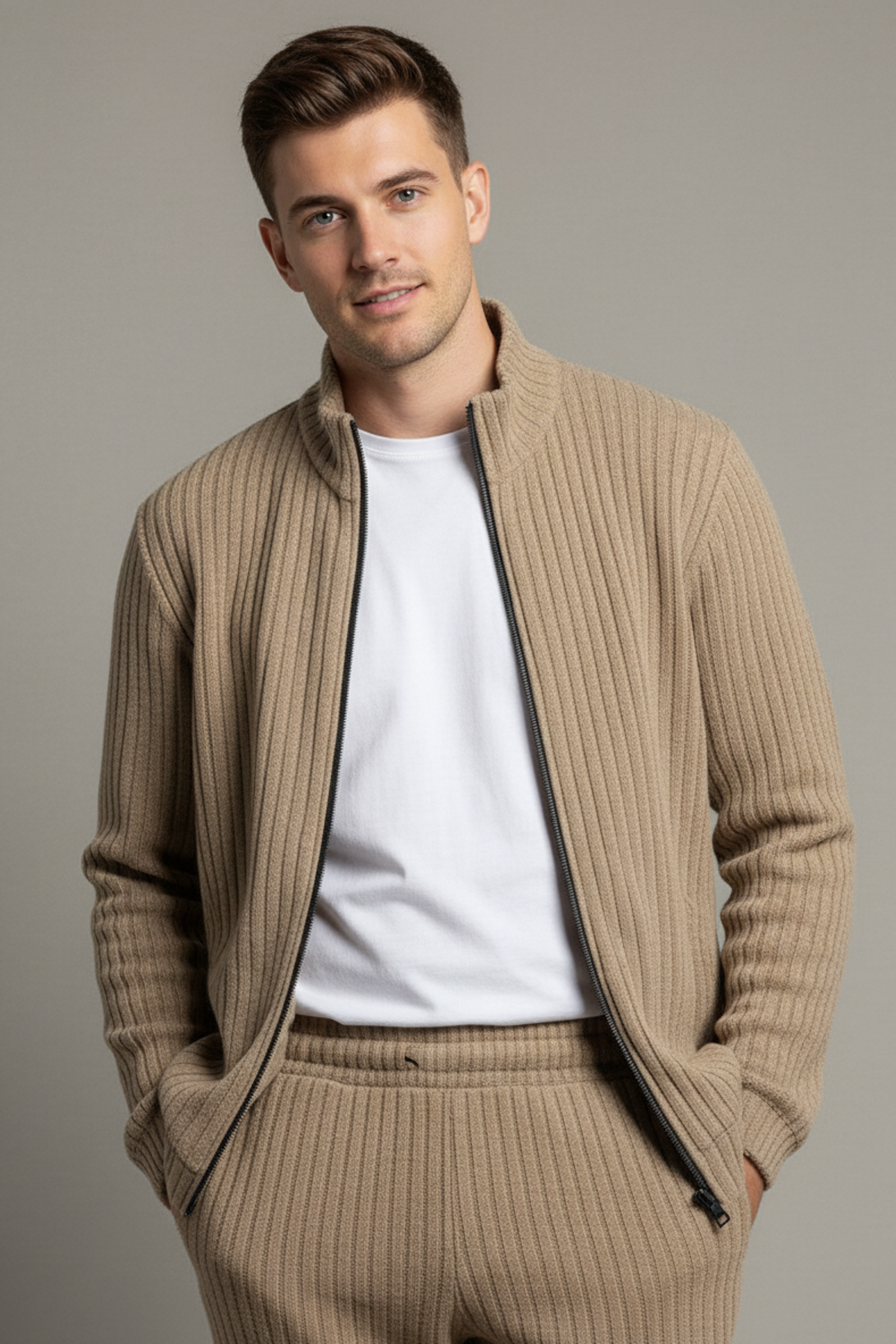 Stylox Men’s Premium Ribbed Co-Ord Set | Luxury Zip Jacket &amp; Jogger Set