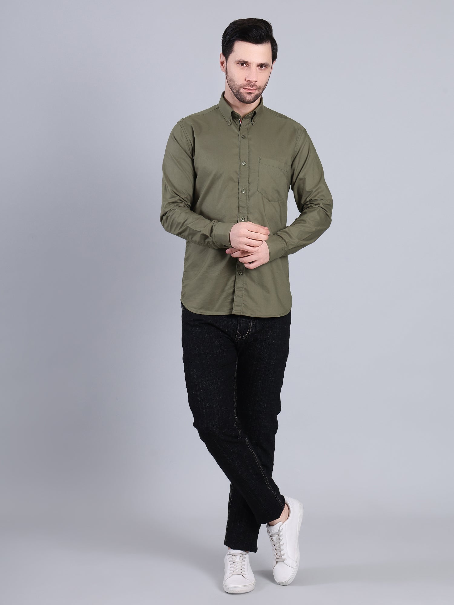 Stylox Men’s Regular Fit Full Sleeve Solid Casual Shirt for Everyday & Office Wear (Olive)