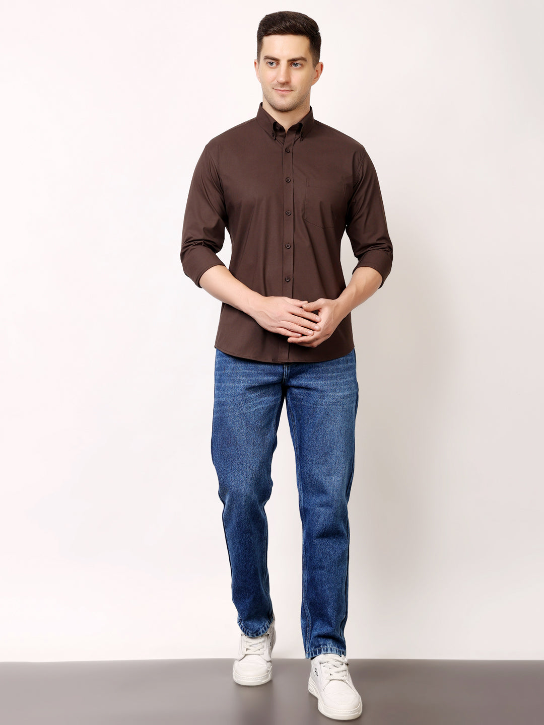 Stylox Men's Regular Fit Solid Casual Shirt with Full Sleeves – Premium Cotton Blend Button-Down Shirt for Smart Everyday Style - Stylox