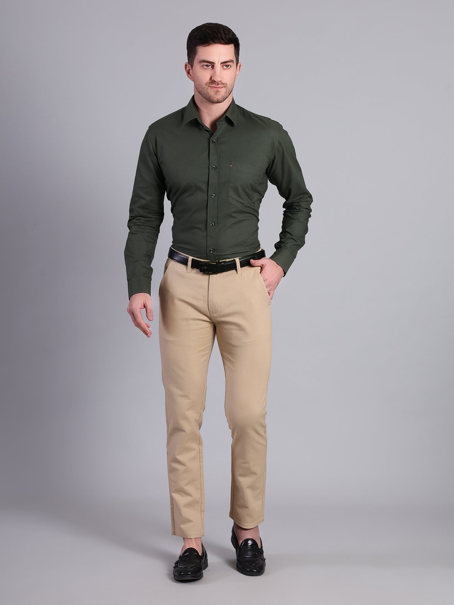 Stylox Men’s Regular Fit Solid Oxford Casual Shirt-Green - Stylox