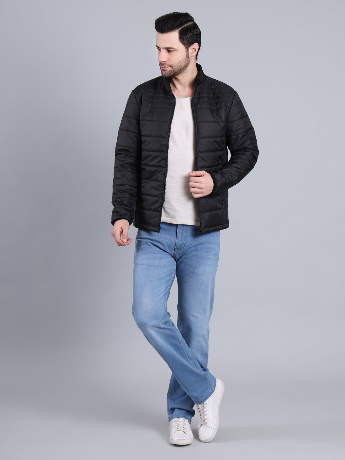 Stylox Men’s Lightweight Puffer Winter Jacket with Zip Closure (Black)