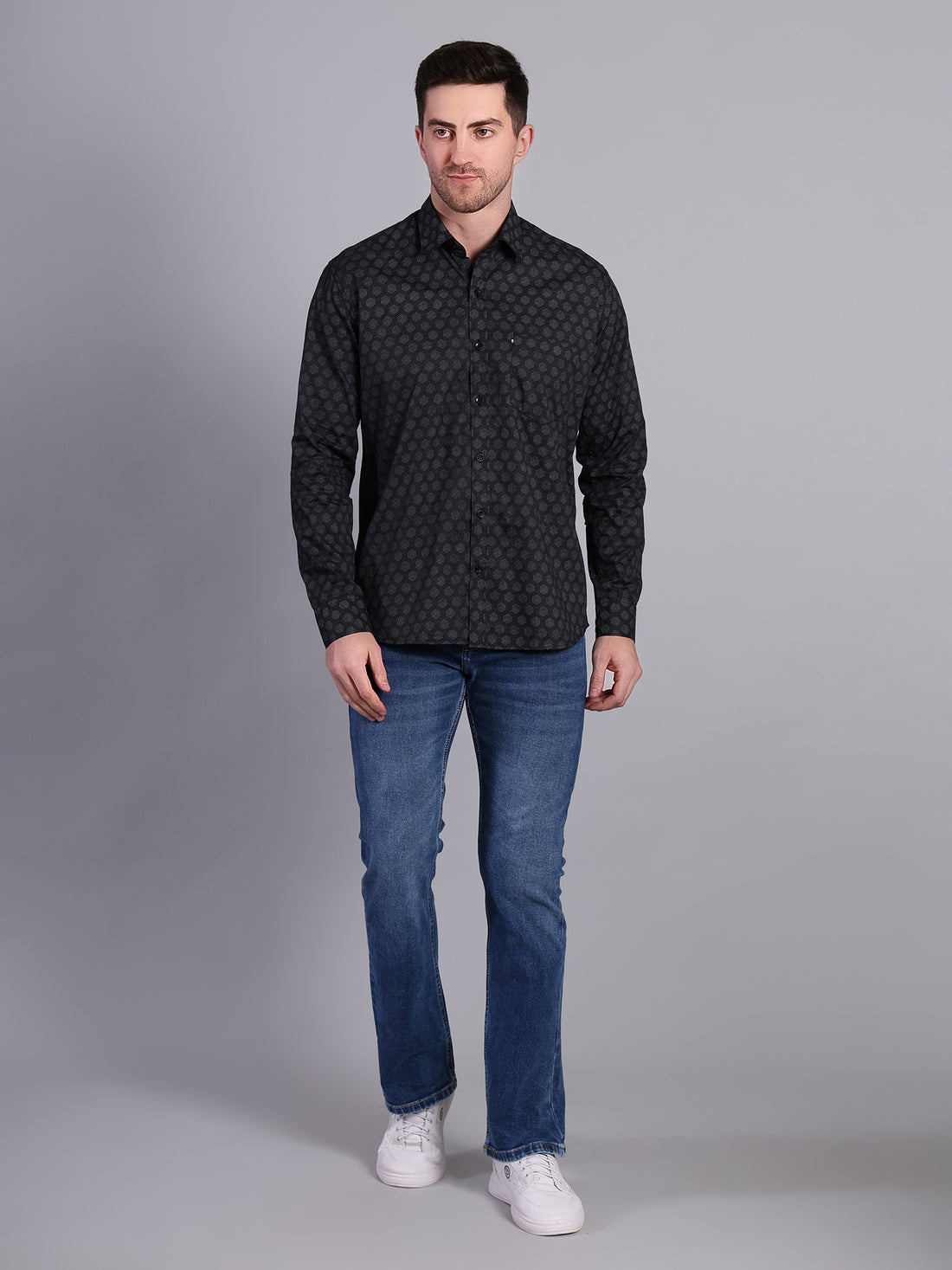 Stylox Men’s Printed Casual Shirt | Slim Fit Full Sleeve Shirt for Men-Black - Stylox