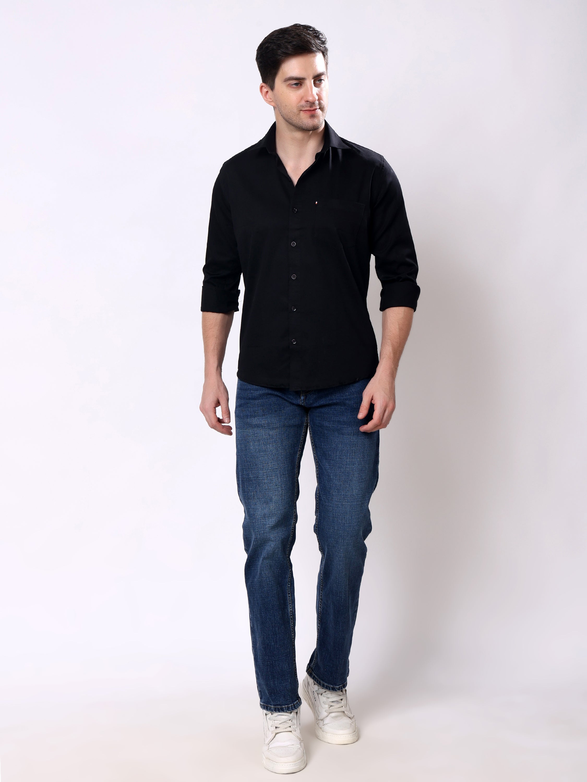 Stylox Men’s Regular Fit Full Sleeve Solid Cotton Satin Casual Shirt - Stylox