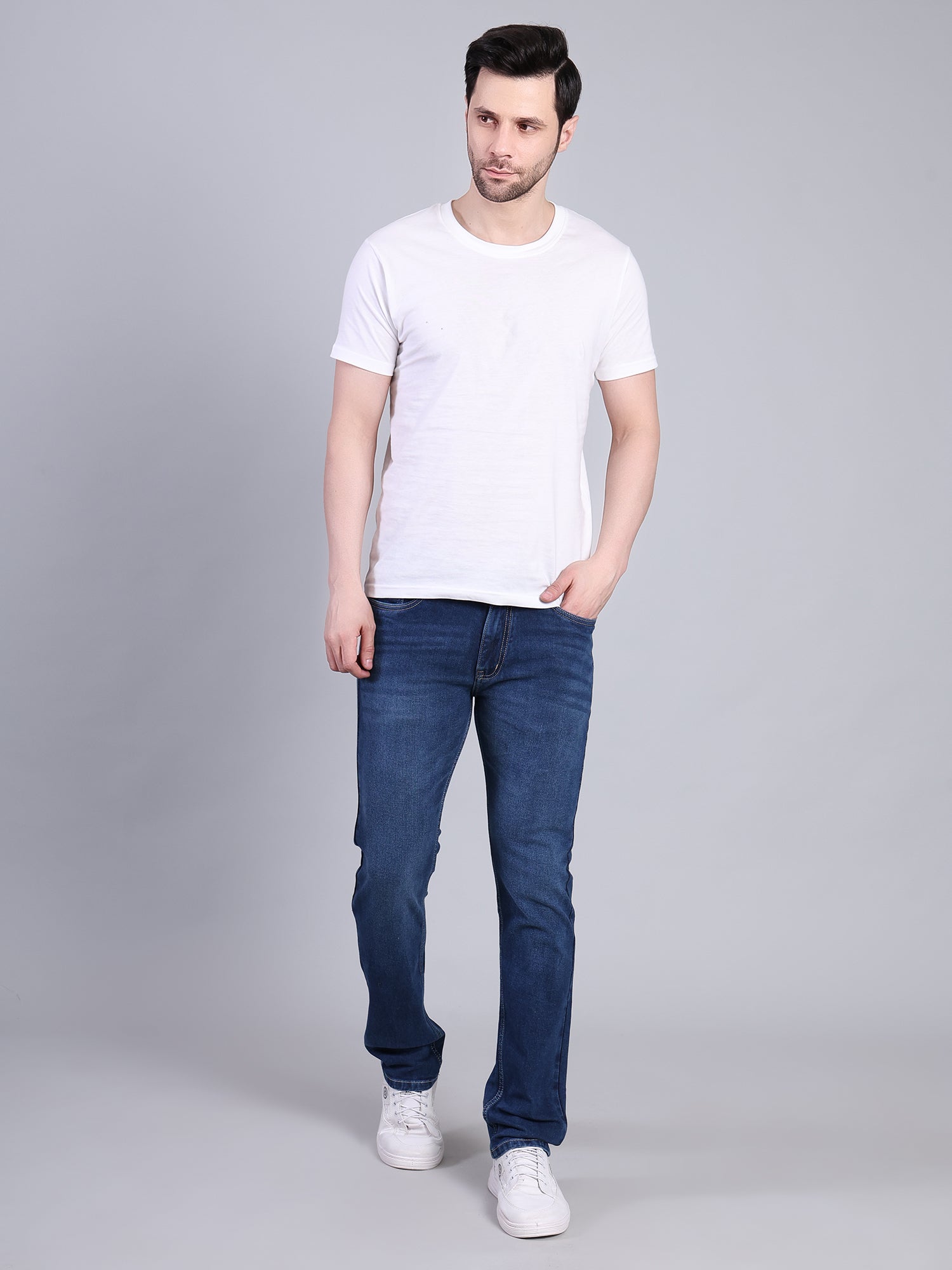 Stylox Men’s Slim Fit Mid Rise Stretchable Casual Denim Jeans-Mid Dark Blue - Stylox