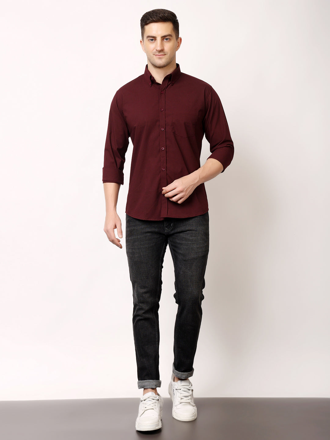 Stylox Men's Regular Fit Solid Casual Shirt with Full Sleeves – Premium Cotton Blend Button-Down Shirt for Smart Everyday Style - Stylox