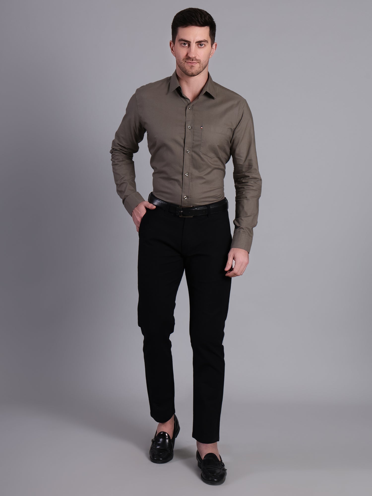 Stylox Men’s Regular Fit Solid Oxford Casual Shirt-Olive - Stylox