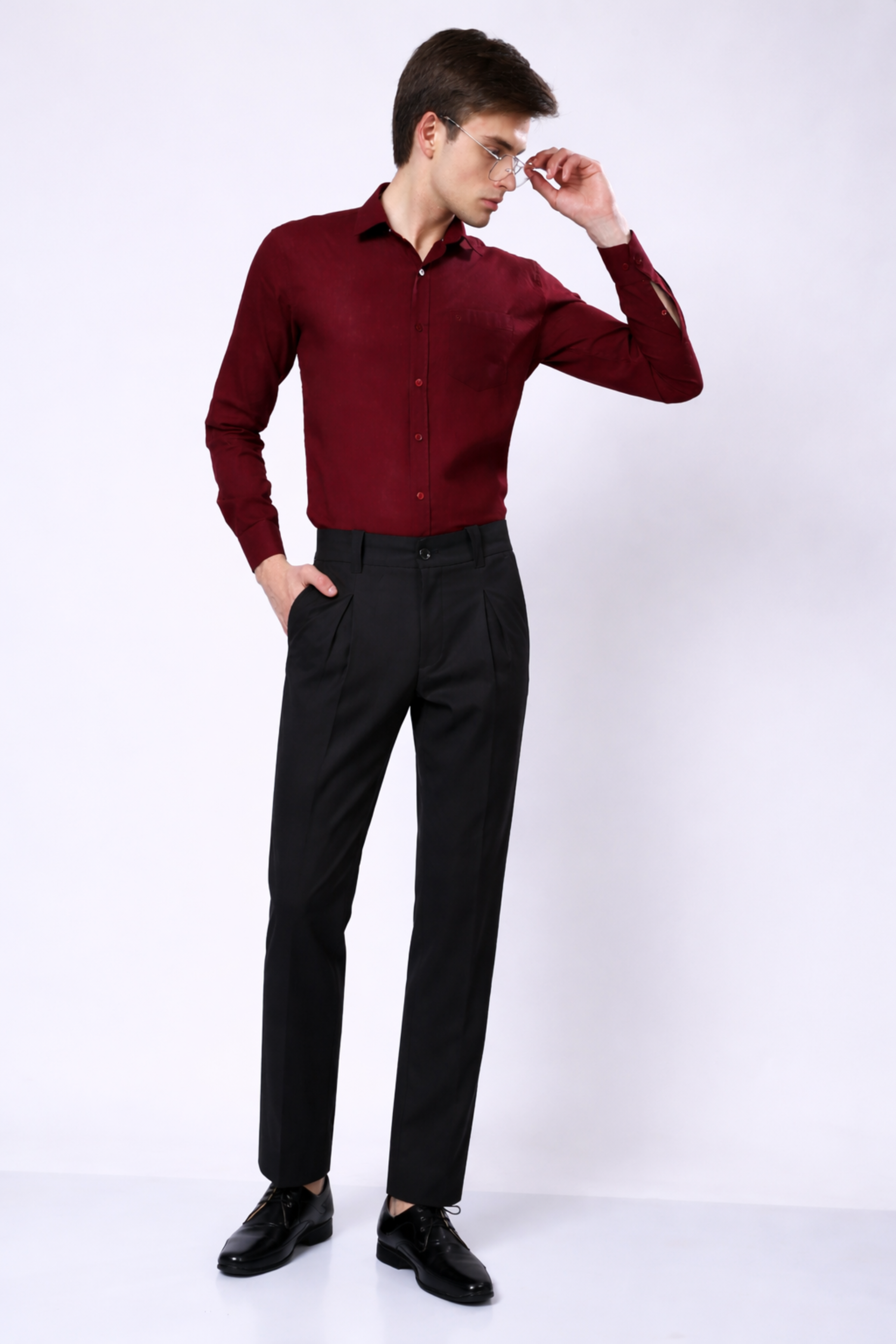 Stylox Men’s Slim Fit Pleated Formal Trousers – Premium Office Wear Pants with Side Pockets-Black - Stylox