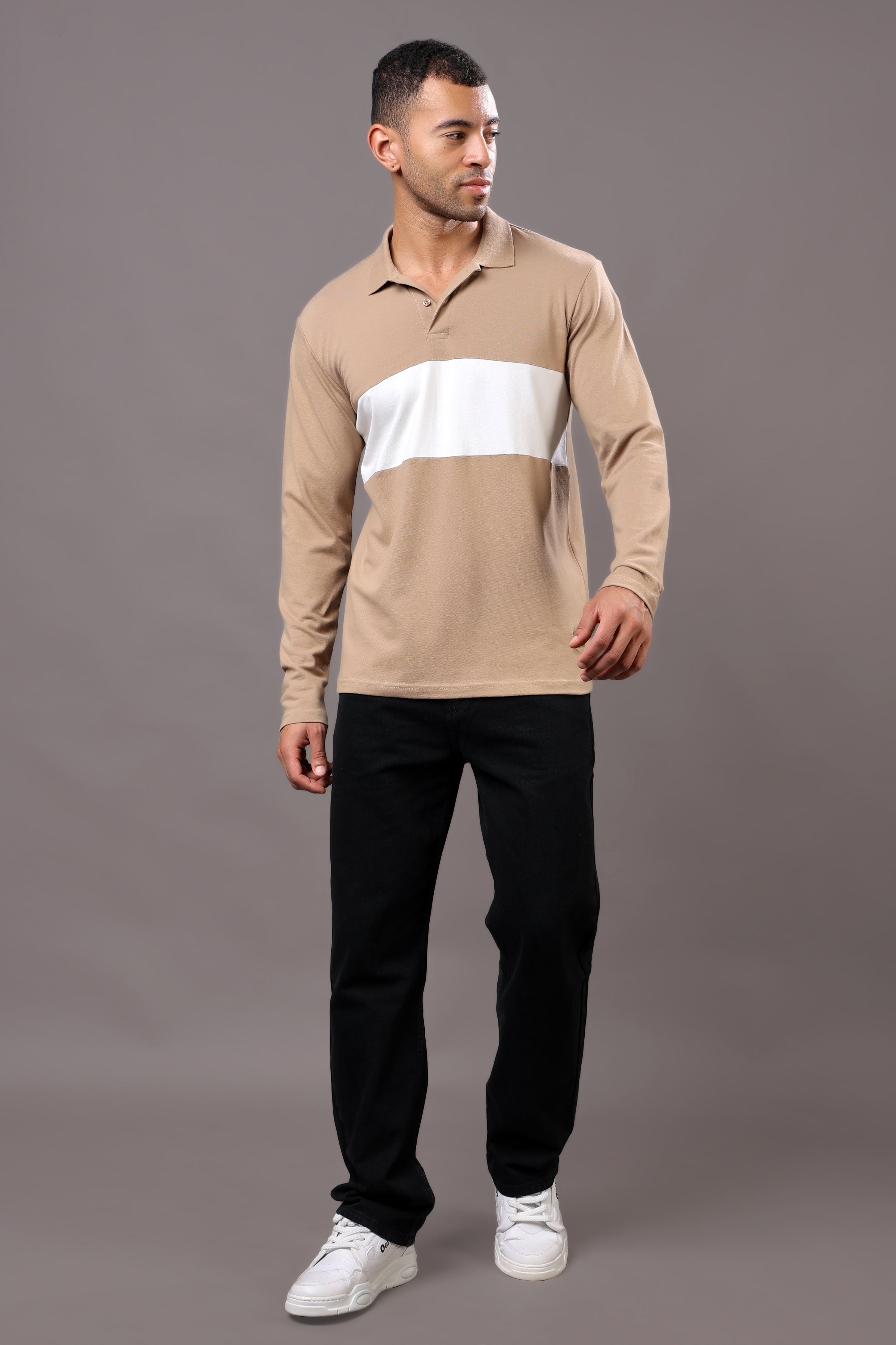 Stylox Men’s Long Sleeve Polo T-Shirt with Cut & Sew Design - Stylox