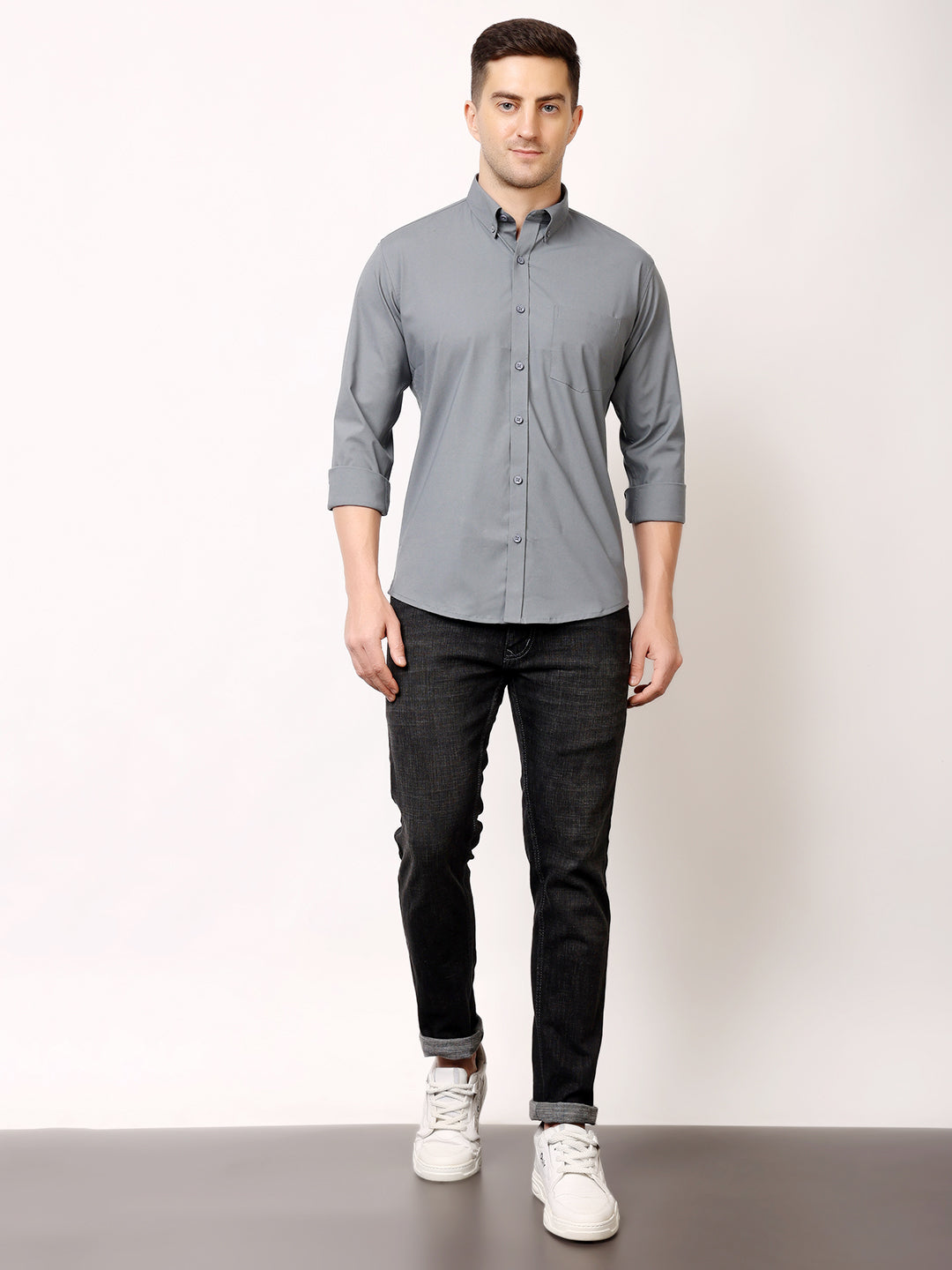 Stylox Men's Regular Fit Solid Casual Shirt with Full Sleeves – Premium Cotton Blend Button-Down Shirt for Smart Everyday Style - Stylox