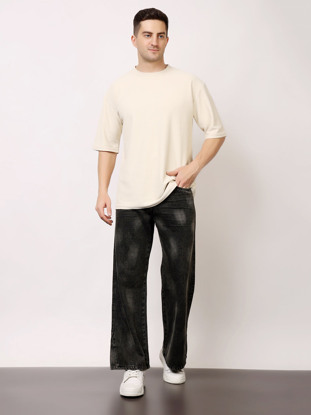 Stylox Men’s Washed Stretchable Baggy Fit Jeans – Loose Fit Vintage Denim for Casual &amp; Streetwear J-13