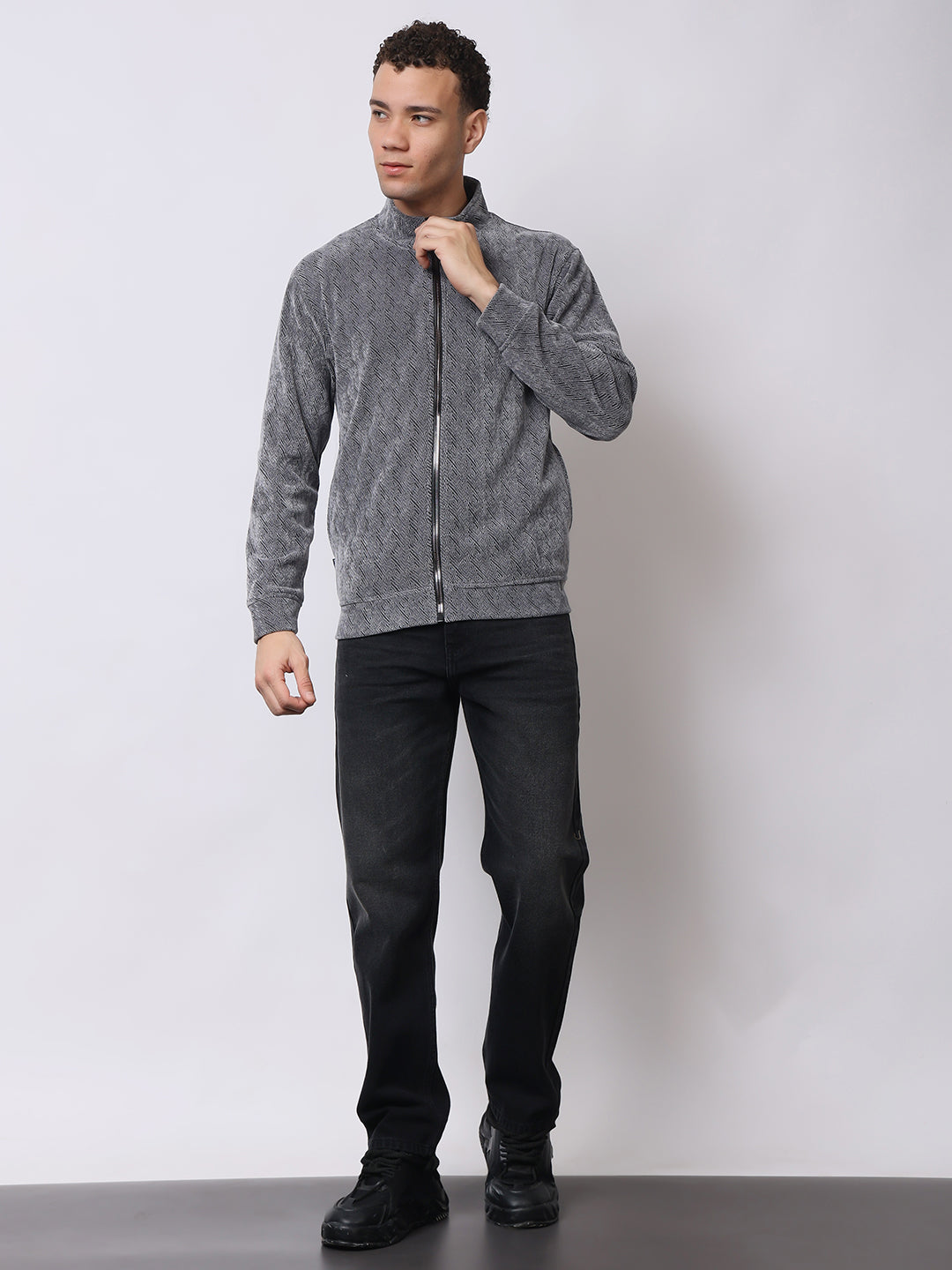 Stylox Men’s Textured Winter Jacket – High-Neck Full-Zip Warm Fleece Jacket for Casual &amp; Daily Wear