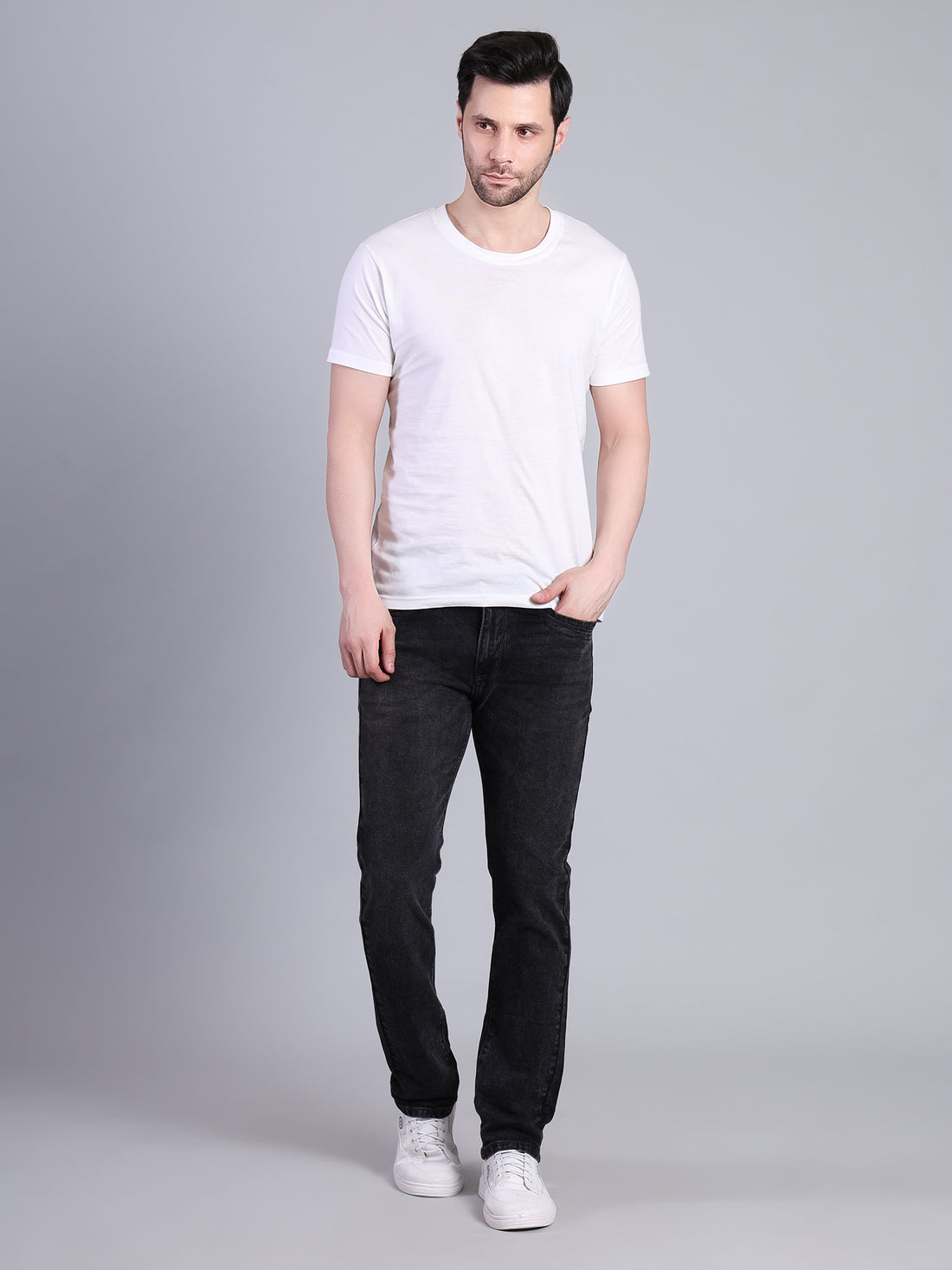 Stylox Men’s Mid Rise Stretchable Washed Slim Fit Denim Jeans-Grey - Stylox