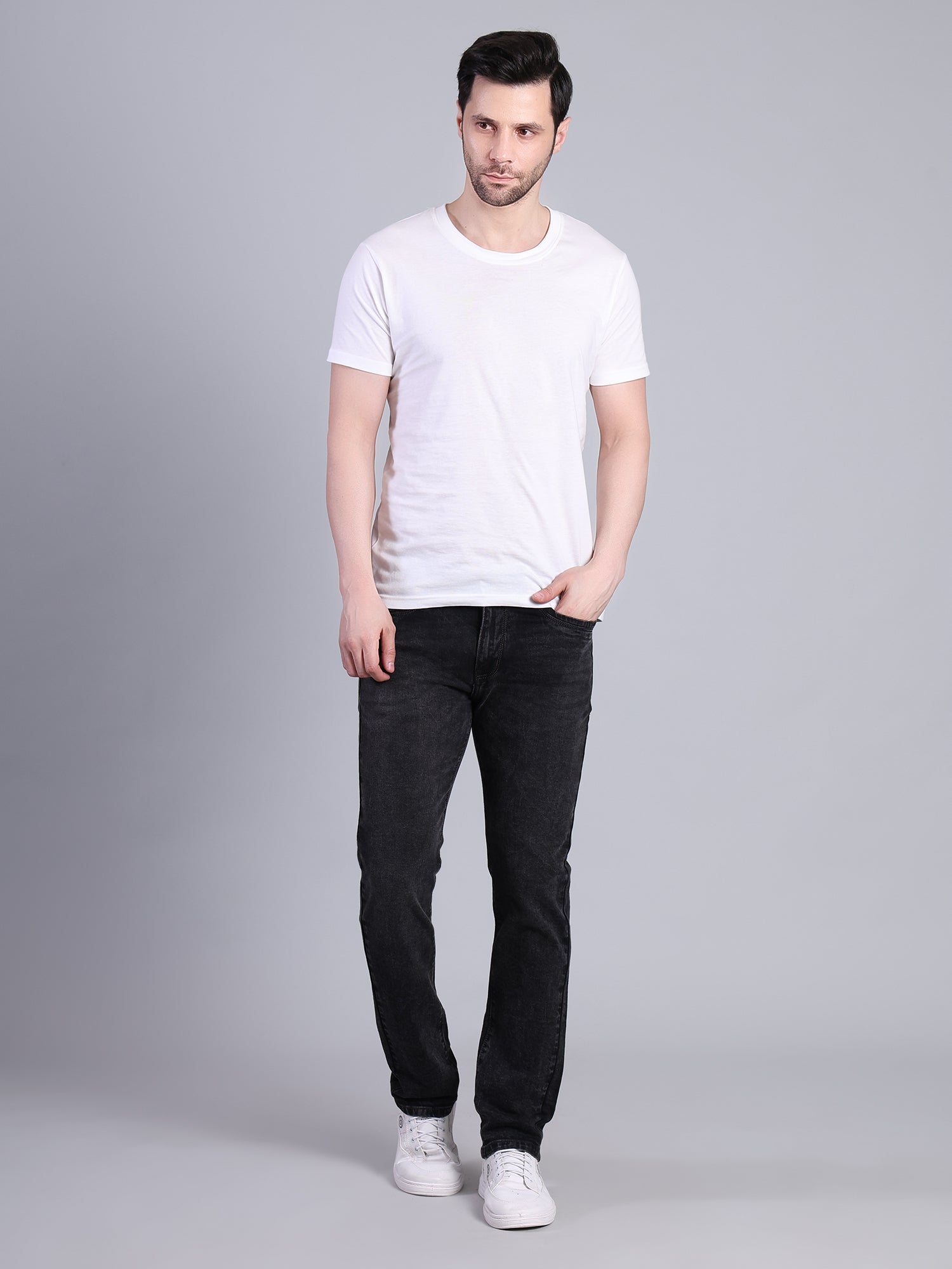 Stylox Men’s Mid Rise Stretchable Washed Slim Fit Denim Jeans-Grey - Stylox