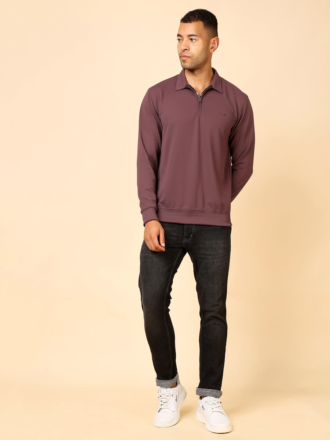 Stylox Men's Utility Style Zip Neck Sweatshirt