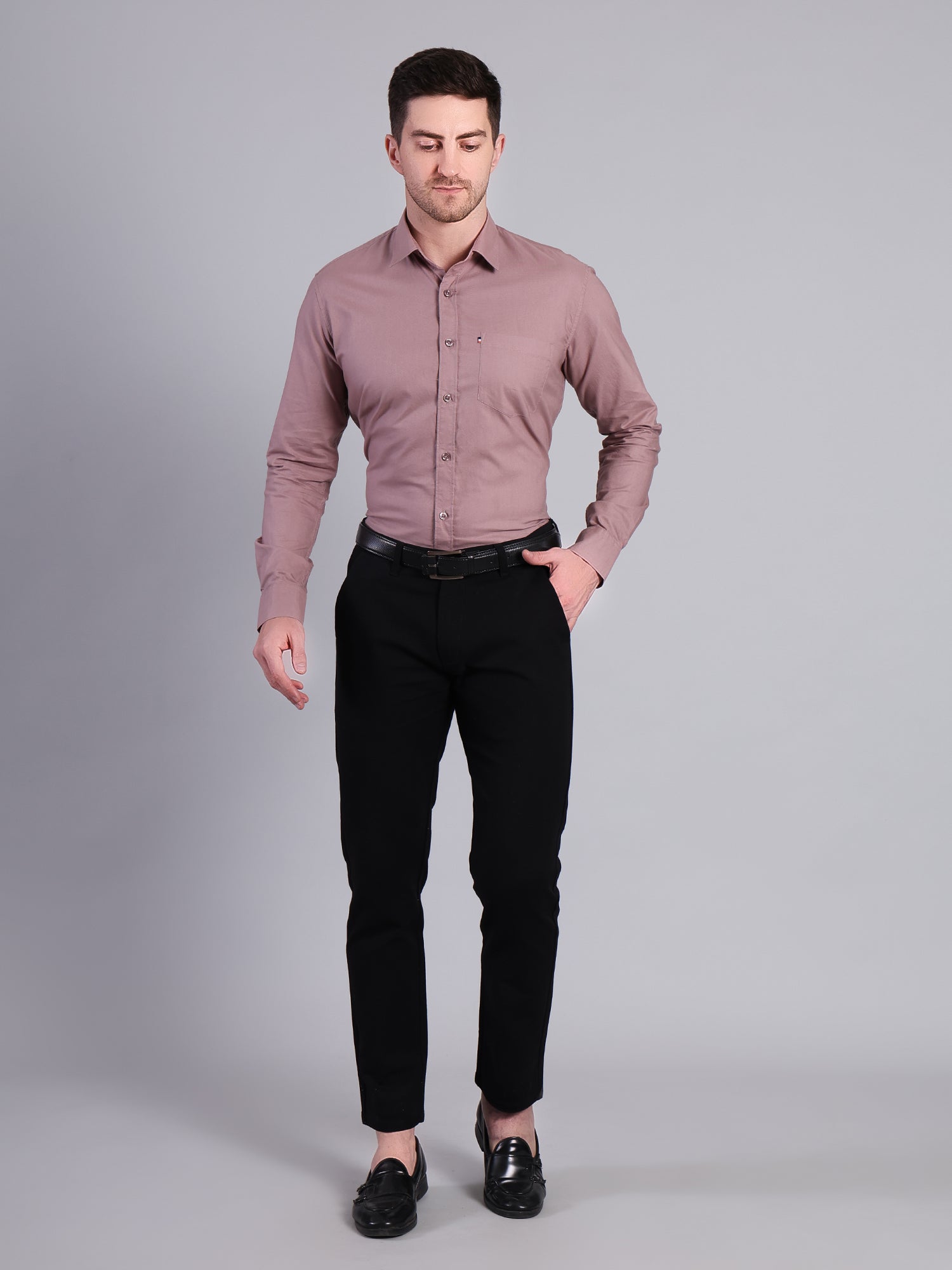 Stylox Men’s Regular Fit Solid Oxford Casual Shirt-Mauve - Stylox