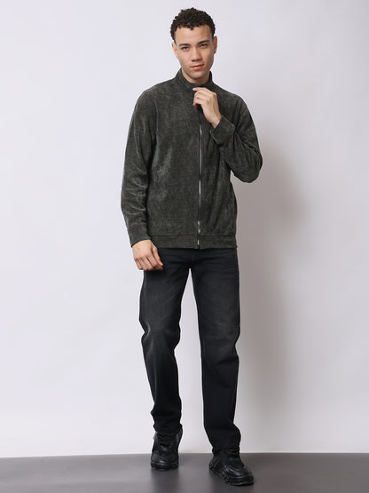 Stylox Men’s Textured Winter Jacket – High-Neck Full-Zip Warm Fleece Jacket for Casual &amp; Daily Wear