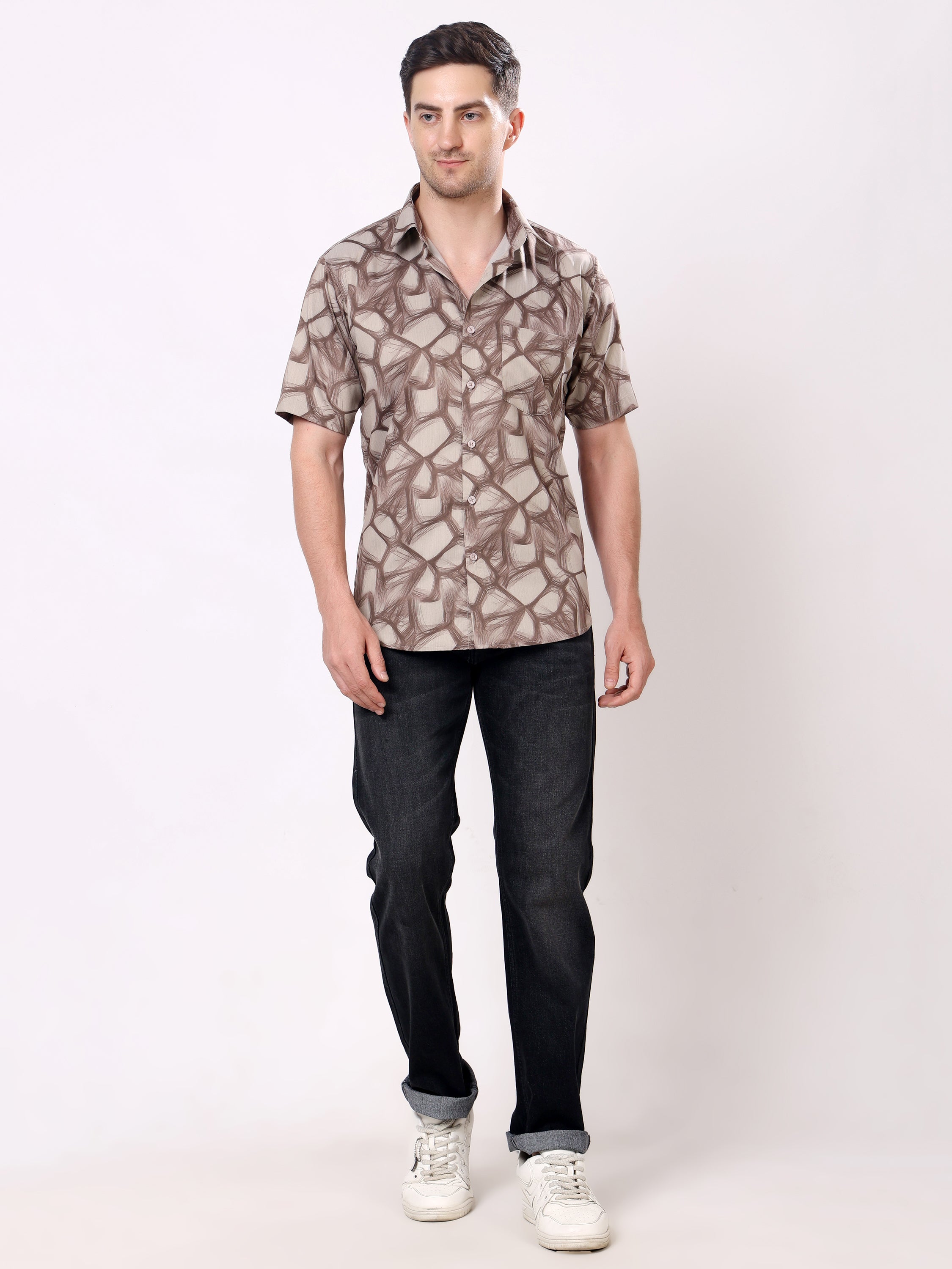 Stylox Men’s Regular Fit Half Sleeve Abstract Printed Casual Stylish Summer Shirt - Stylox