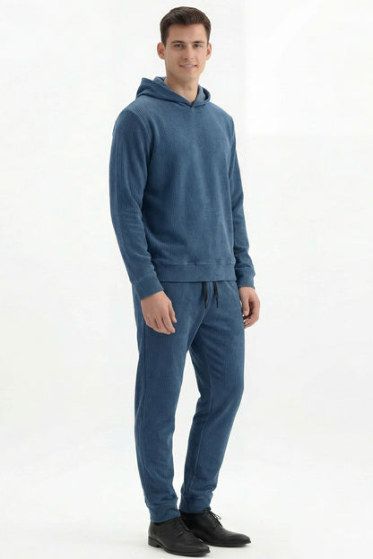 Stylox Men’s Regular Fit Ribbed Tracksuit Set (Hooded Sweatshirt + Jogger Pants)