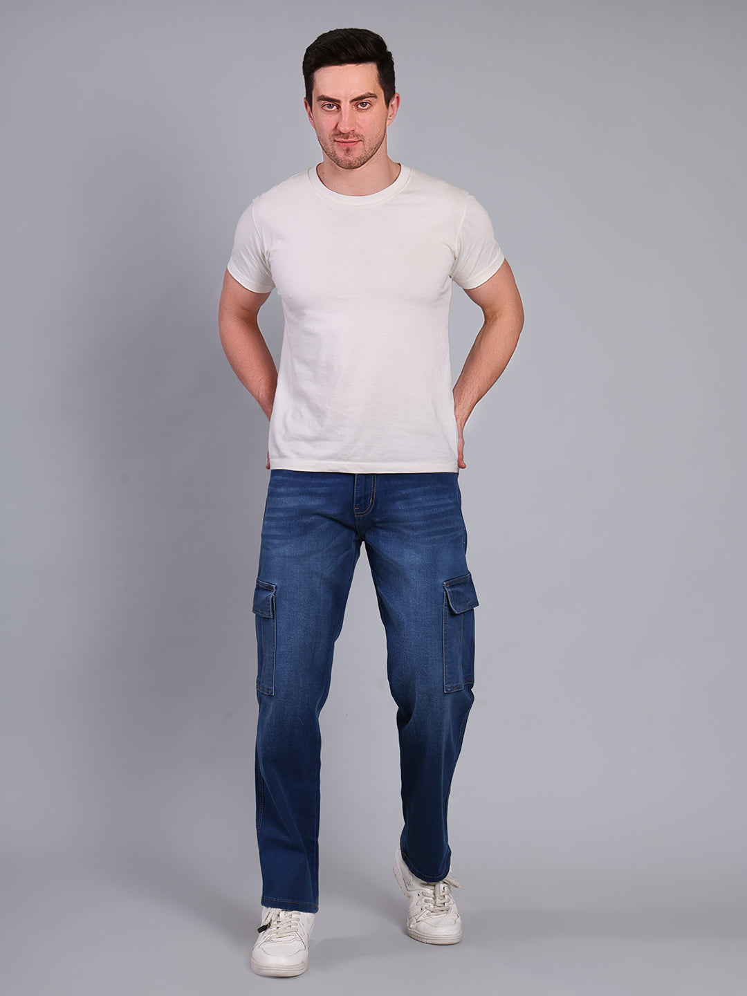 Stylox Men’s Cargo Jeans with Utility Pockets | Regular Fit Stretch Denim