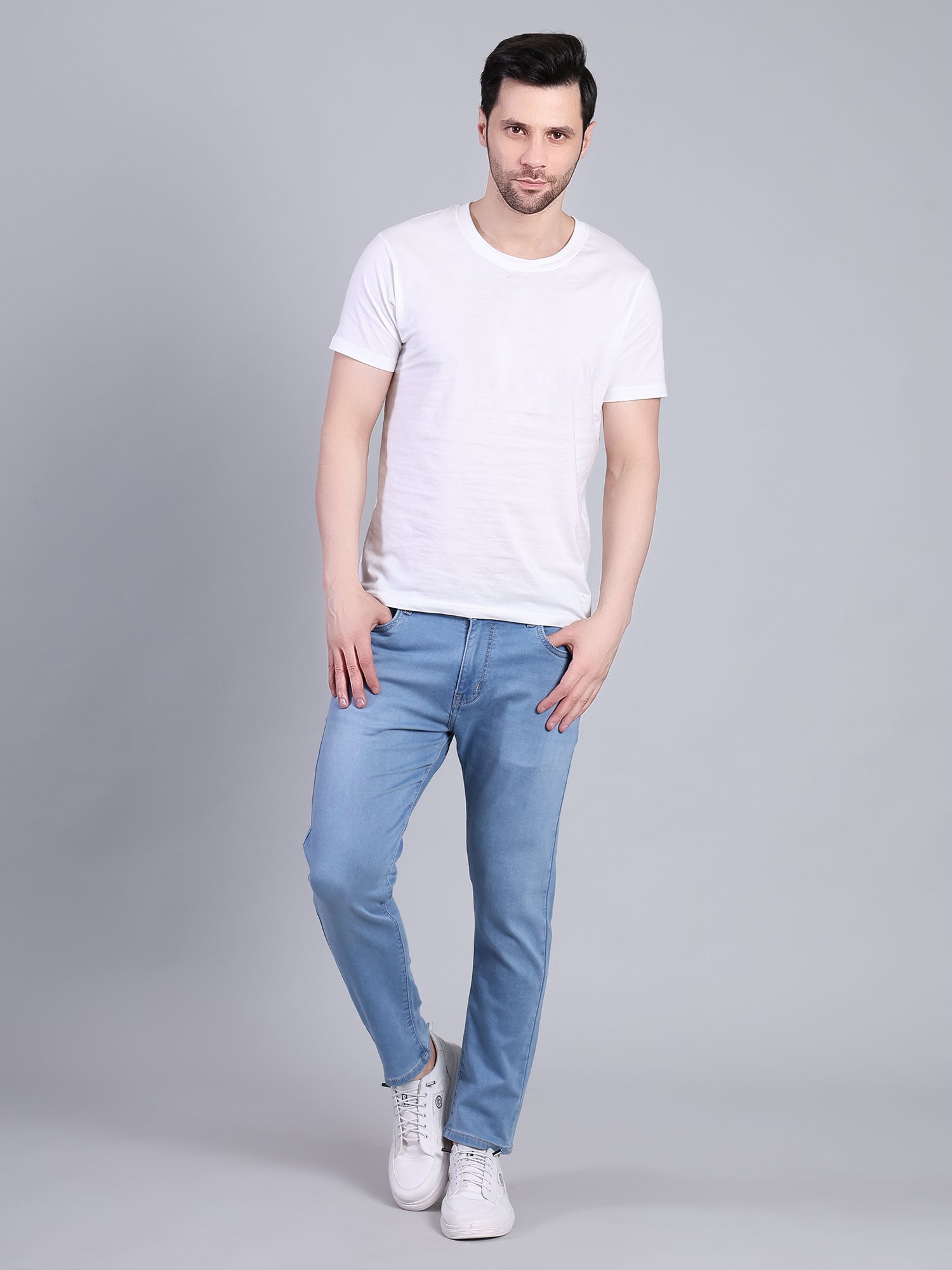 Stylox Men’s Ankle Fit Mid Rise Stretchable Denim Jeans-Mid Light Blue - Stylox