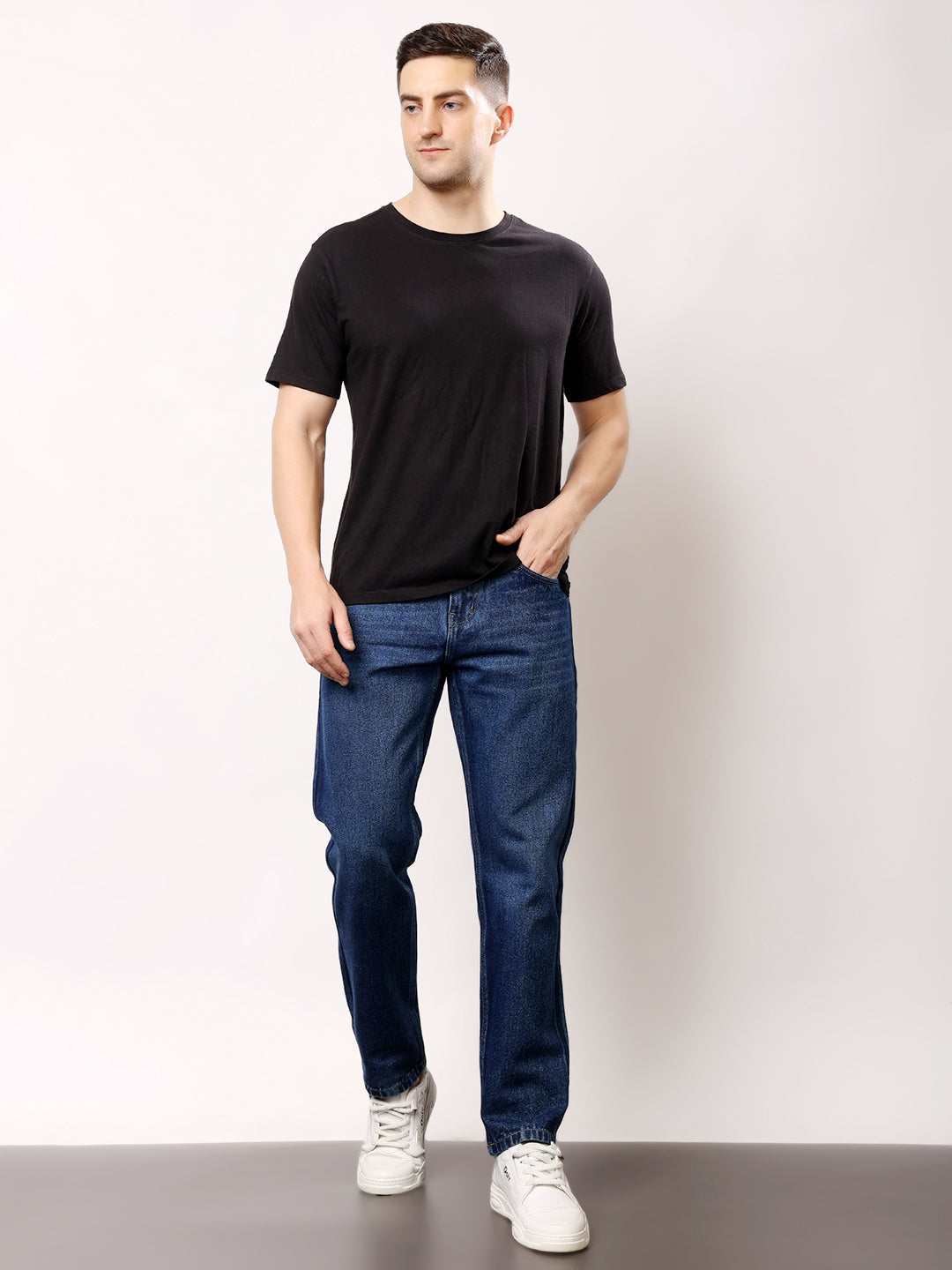 Stylox Men’s Relaxed Fit Solid Jeans | Comfortable Denim Casual Wear for Everyday Style (Mid Dark Blue) - Stylox