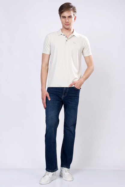 Stylox Men’s Mid-Rise Comfort Fit Stretchable Mid Dark Blue Denim Jeans - Stylox