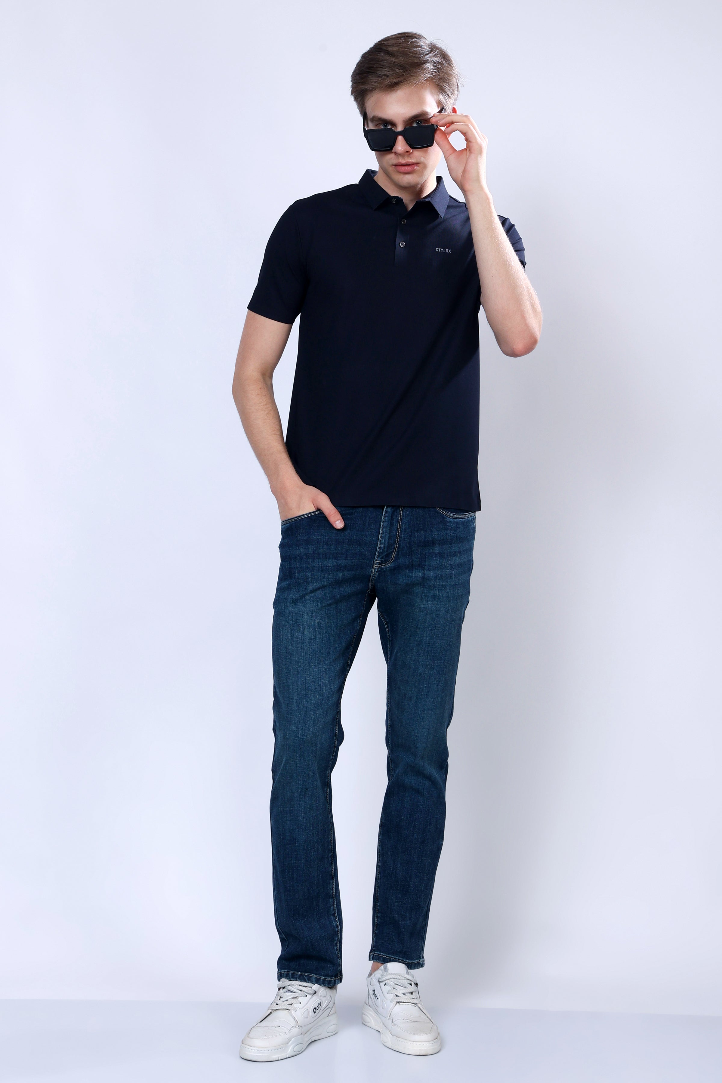 Stylox Men's Slim Fit Stretchable Jeans-Greenish Blue - Stylox