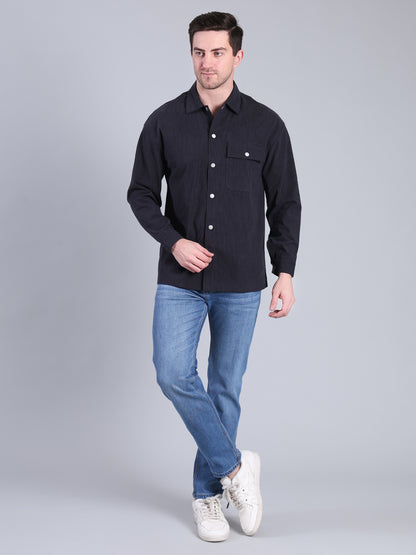 Stylox Men’s Textured Winter Shacket with Snap Button Closure