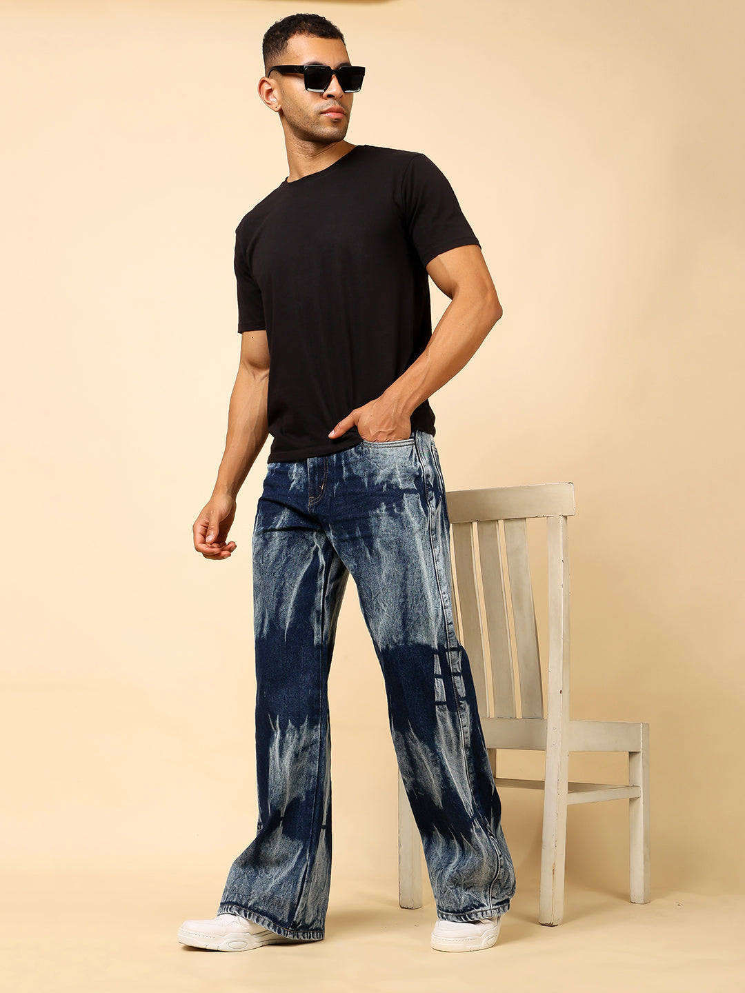 Stylox Men’s Baggy Fit Tie-Dye Washed Jeans – Street Style Denim for Trendy Look J-16 - Stylox