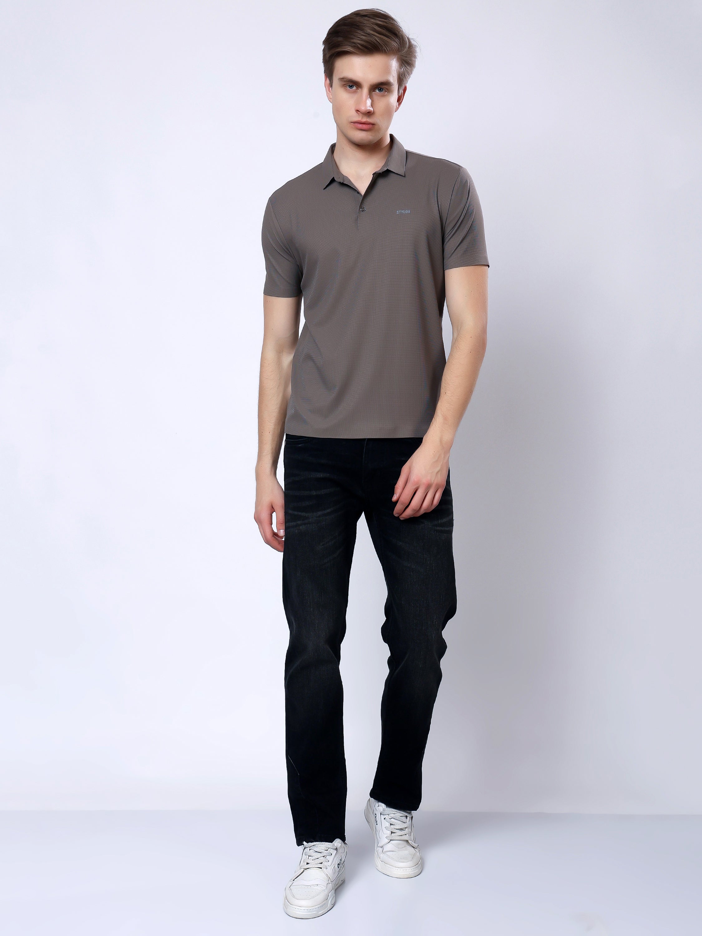 Stylox Men’s Premium Regular Fit Stretchable Polo T-Shirt-Arm Taupe - Stylox