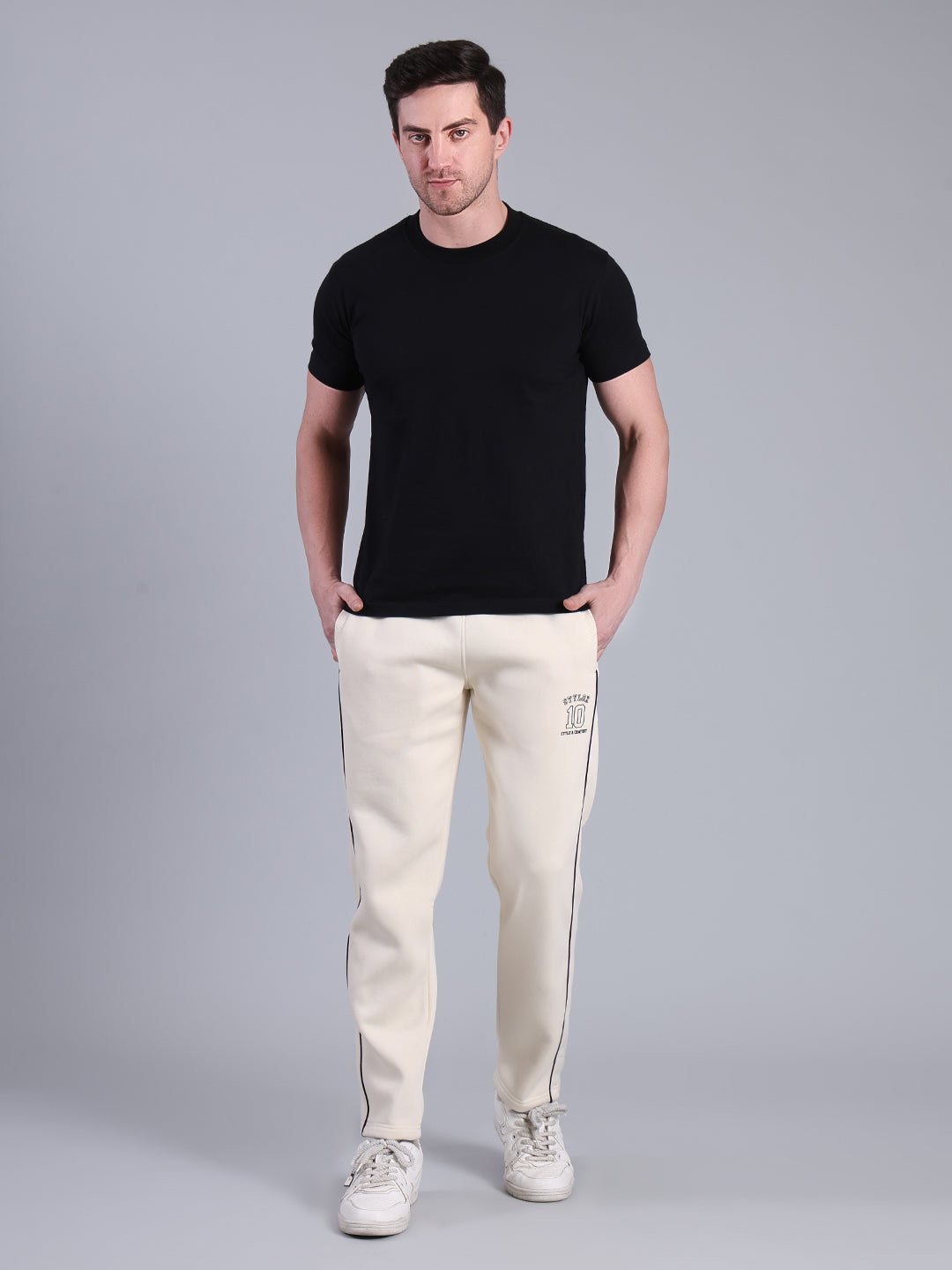 Stylox Men’s Solid Trackpant with Side Piping (Off White) - Stylox