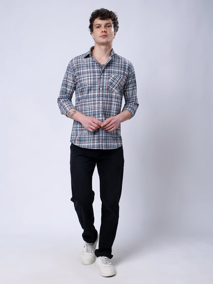 Stylox Men’s Regular Fit Full Sleeve Casual Check Shirt–Grey &amp; Brown - Stylox