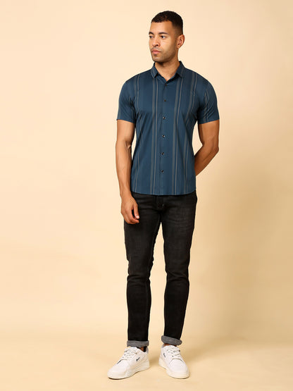 Stylox Men’s Slim-Fit Stretchable Striped Half-Sleeve Shirt – Casual &amp; Comfy