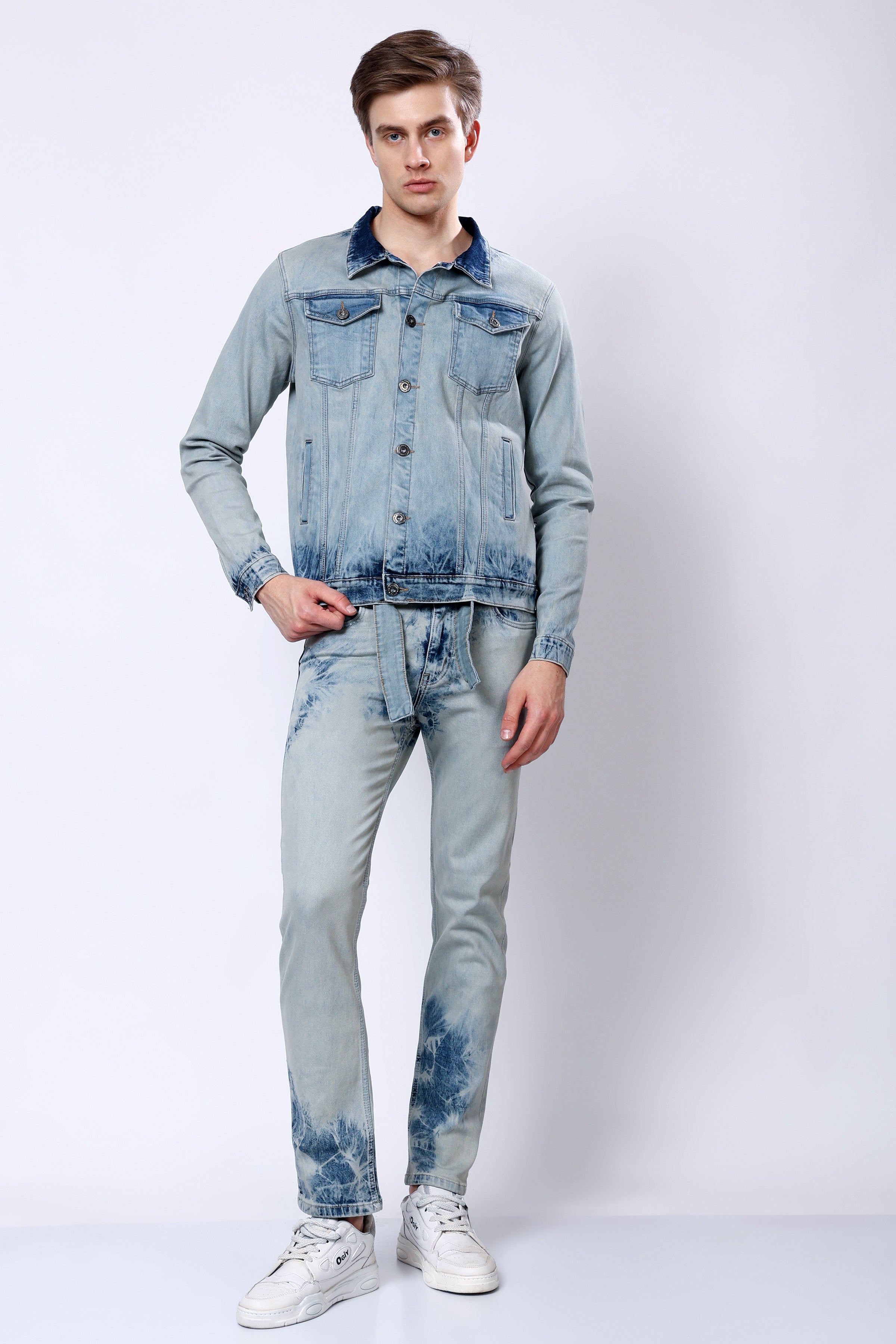 Stylox Men’s Mid-Rise Comfort Fit Stretchable Vintage Blue Tie-Dye Denim Jeans - Stylox